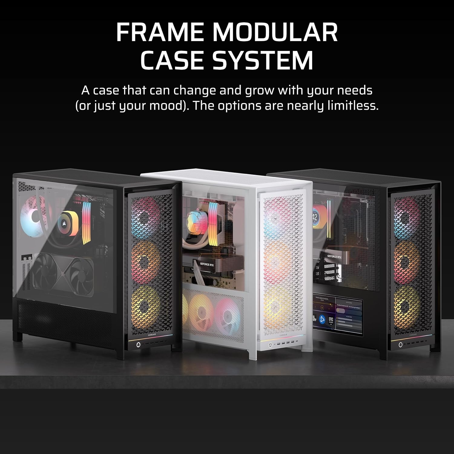 image:imageCORSAIR Frame 5000D RS Modular High Airflow MidTower PC Case 4X PreInstalled RS Fans InfiniRail Fan Mounting System GPU AntiSag ASUS BTF MSI Project Zero Gigabyte Project Stealth White