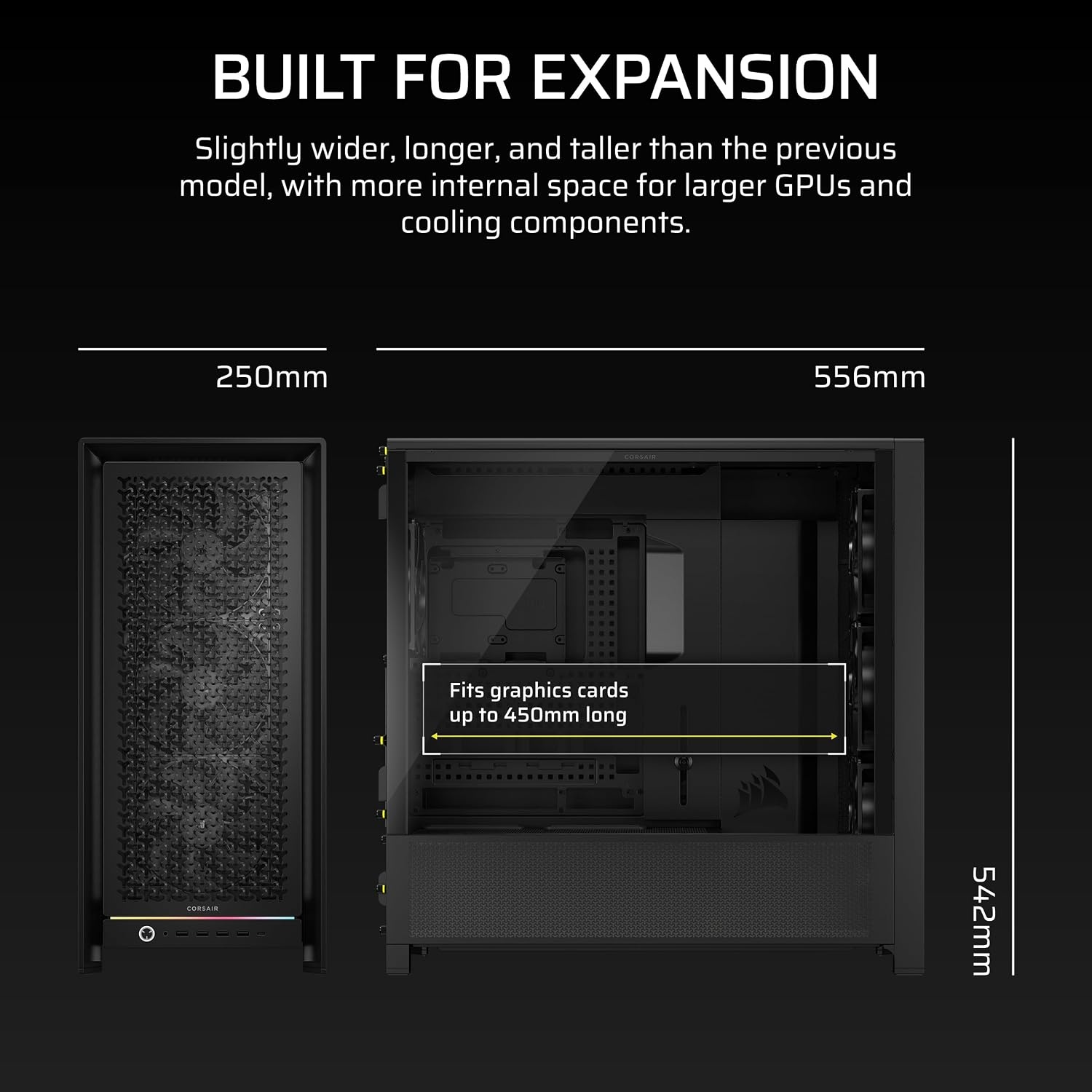 image:imageCORSAIR Frame 5000D RS Modular High Airflow MidTower PC Case 4X PreInstalled RS Fans InfiniRail Fan Mounting System GPU AntiSag ASUS BTF MSI Project Zero Gigabyte Project Stealth Black