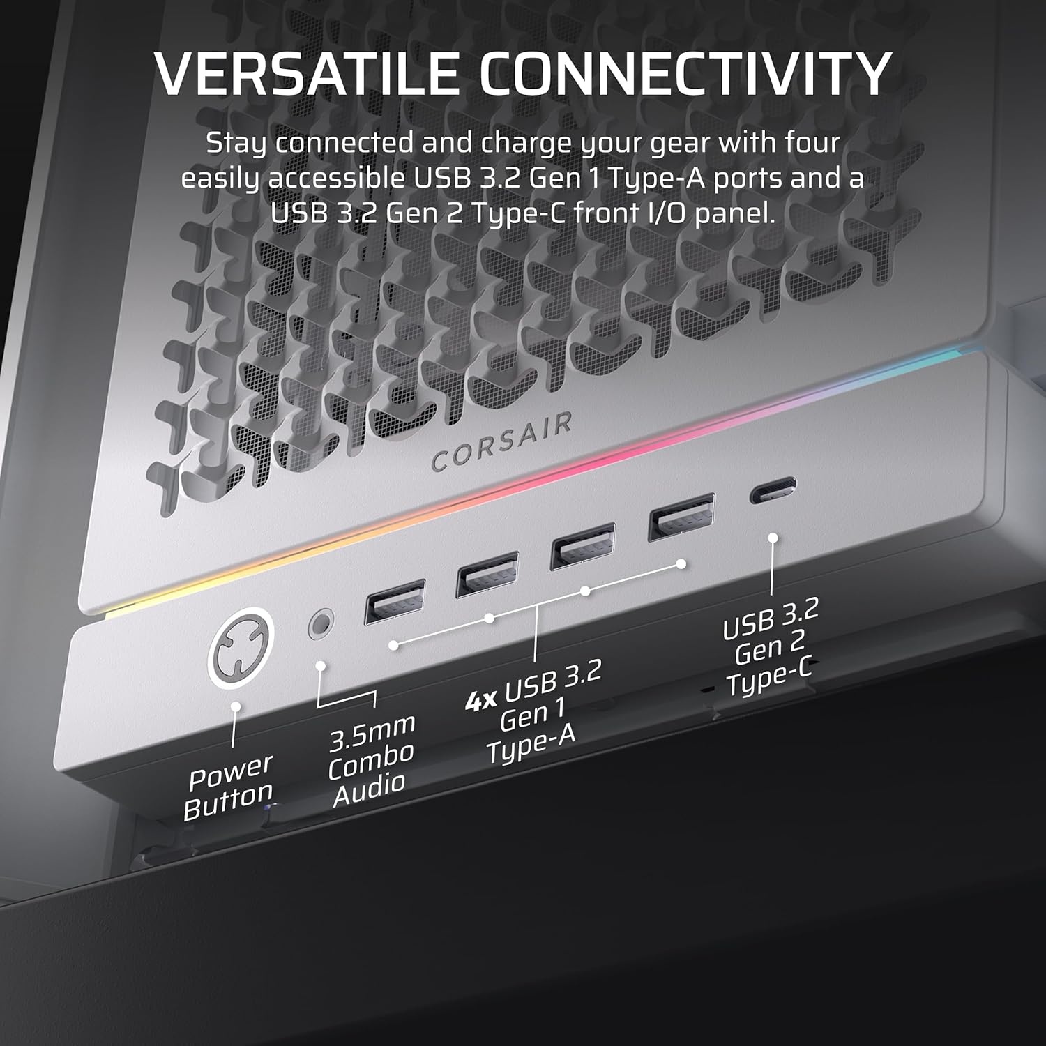 image:imageCORSAIR Frame 5000D RS Modular High Airflow MidTower PC Case 4X PreInstalled RS Fans InfiniRail Fan Mounting System GPU AntiSag ASUS BTF MSI Project Zero Gigabyte Project Stealth White