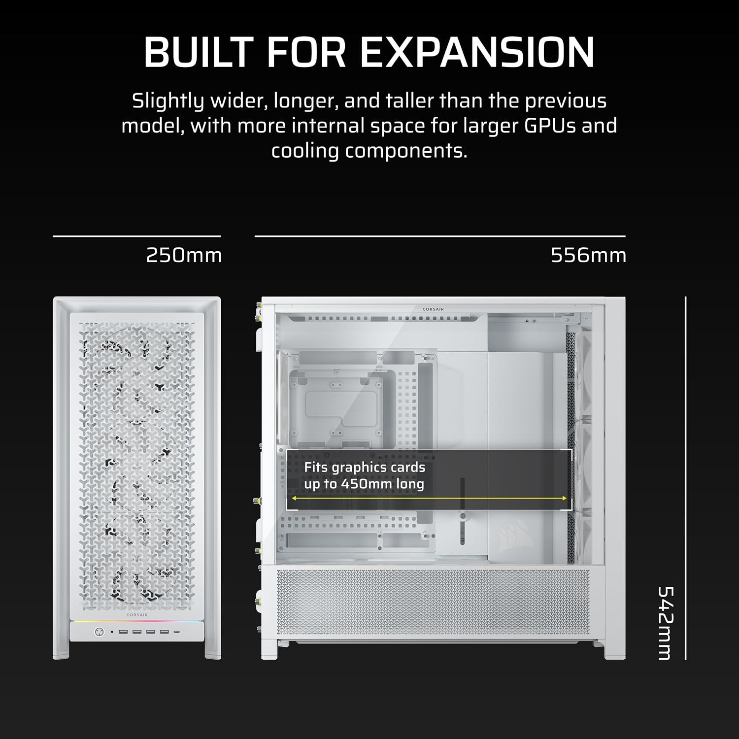 image:imageCORSAIR Frame 5000D RS Modular High Airflow MidTower PC Case 4X PreInstalled RS Fans InfiniRail Fan Mounting System GPU AntiSag ASUS BTF MSI Project Zero Gigabyte Project Stealth White