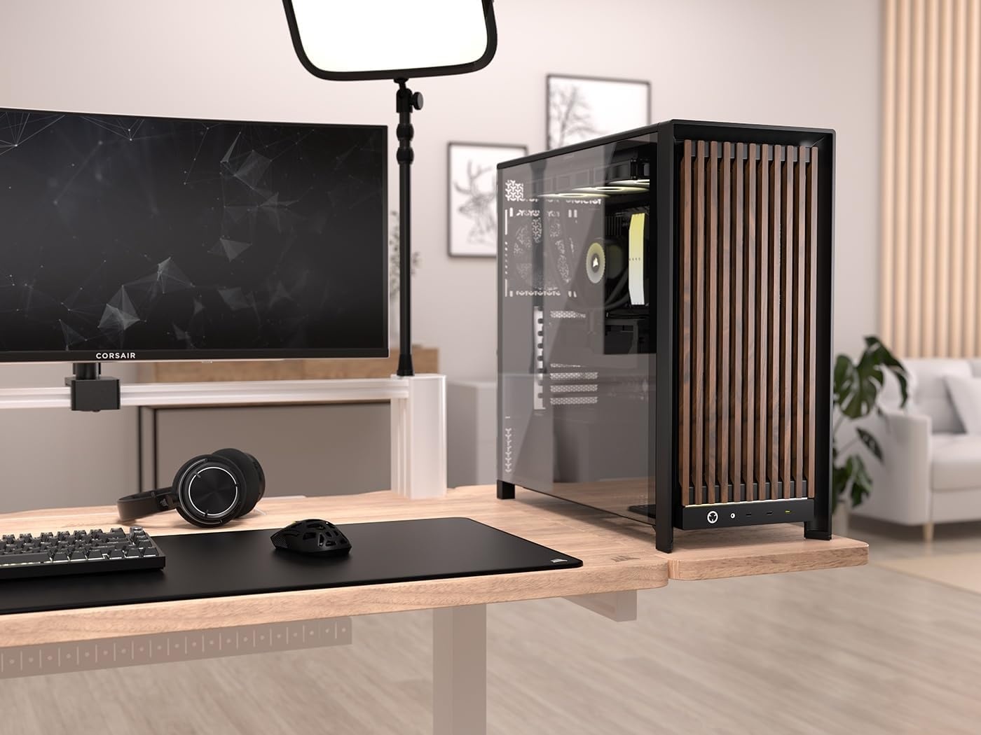 image:imageCORSAIR Frame 5000D Wood RS MidTower ATX PC Case Solid Wood Airflow Panel 3X PreInstalled Fans Modular Customization Spacious Interior GPU AntiSag BlackWalnutBlackWalnut