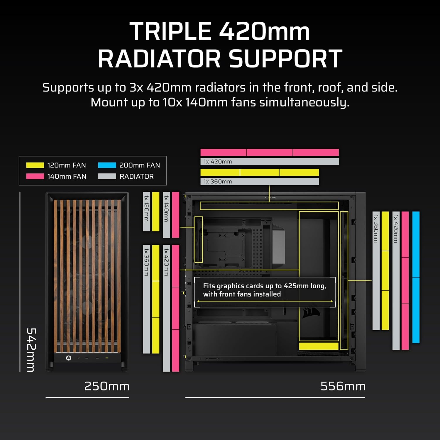 image:imageCORSAIR Frame 5000D Wood RS MidTower ATX PC Case Solid Wood Airflow Panel 3X PreInstalled Fans Modular Customization Spacious Interior GPU AntiSag BlackWalnutBlackWalnut