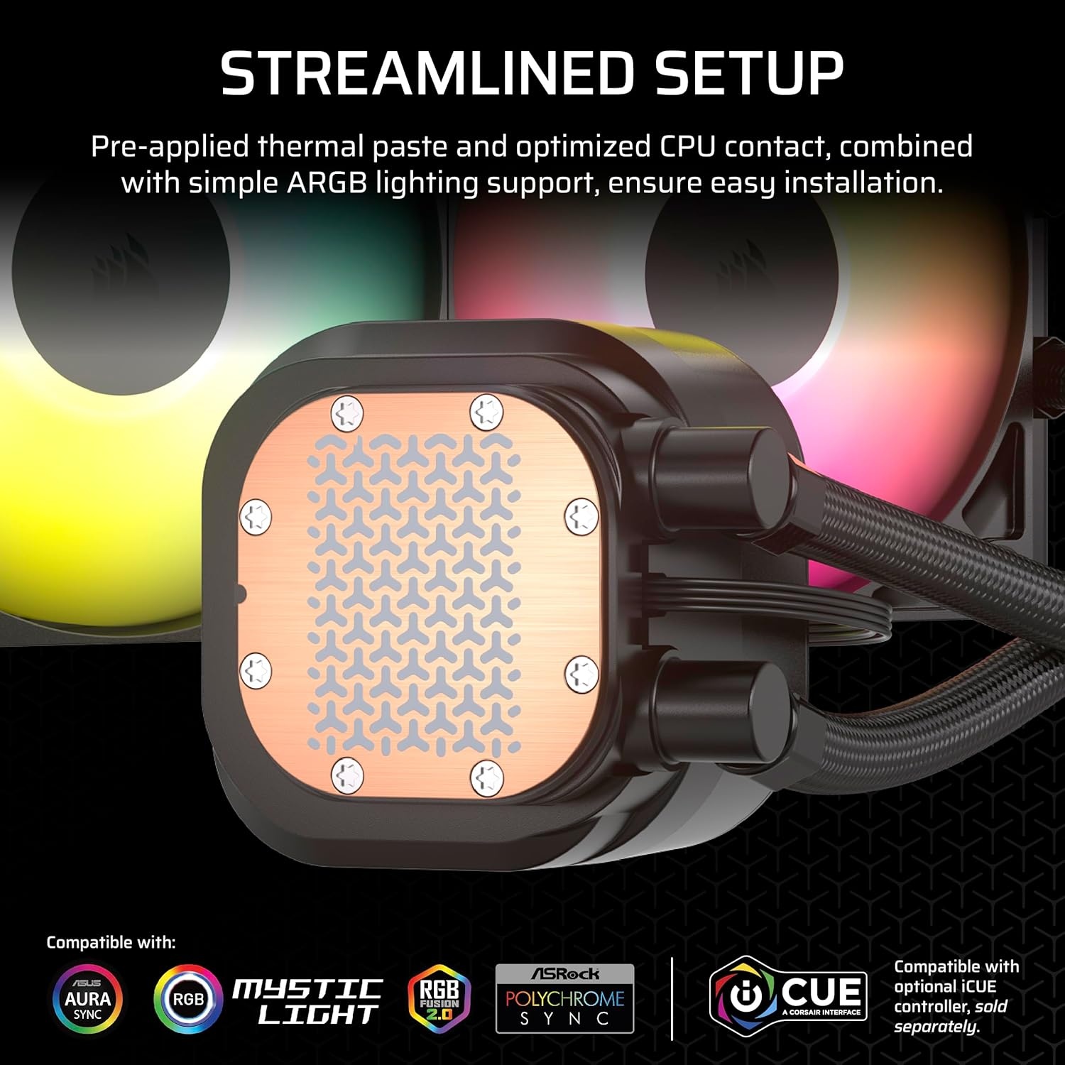 image:imageCORSAIR Nautilus 240 RS Liquid CPU Cooler 240mm AIO LowNoise Direct Motherboard Connection DaisyChain Intel LGA 18511700 AMD AM5AM4 2X RS120 Fans Included BlackBlack
