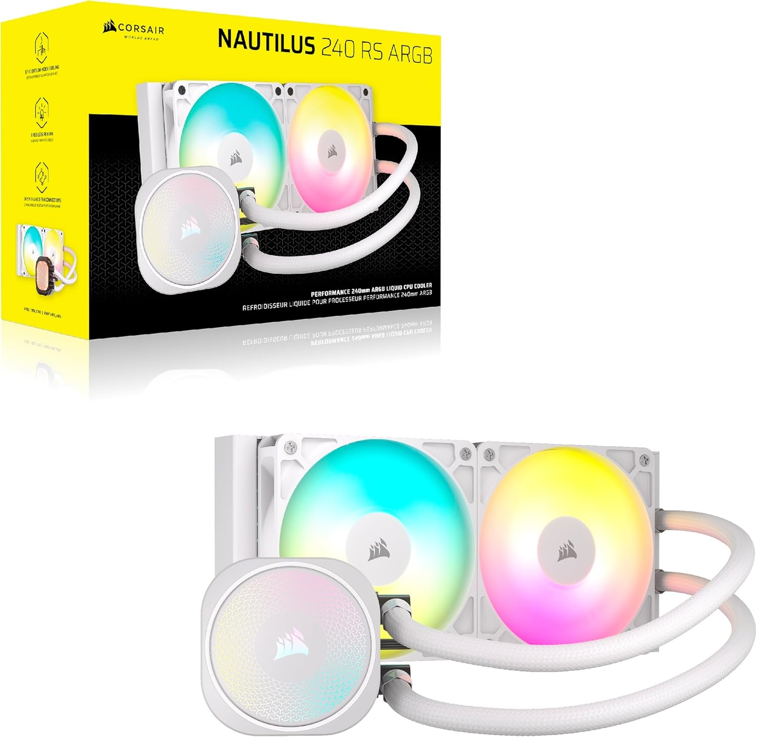 image:imageCORSAIR Nautilus 240 RS Liquid CPU Cooler 240mm AIO LowNoise Direct Motherboard Connection DaisyChain Intel LGA 18511700 AMD AM5AM4 2X RS120 Fans Included BlackWhite