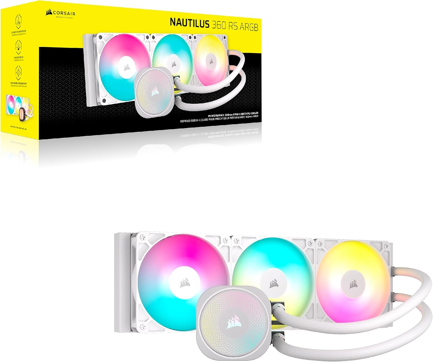 image:imageCORSAIR Nautilus 240 RS Liquid CPU Cooler 240mm AIO LowNoise Direct Motherboard Connection DaisyChain Intel LGA 18511700 AMD AM5AM4 2X RS120 Fans Included BlackWhite