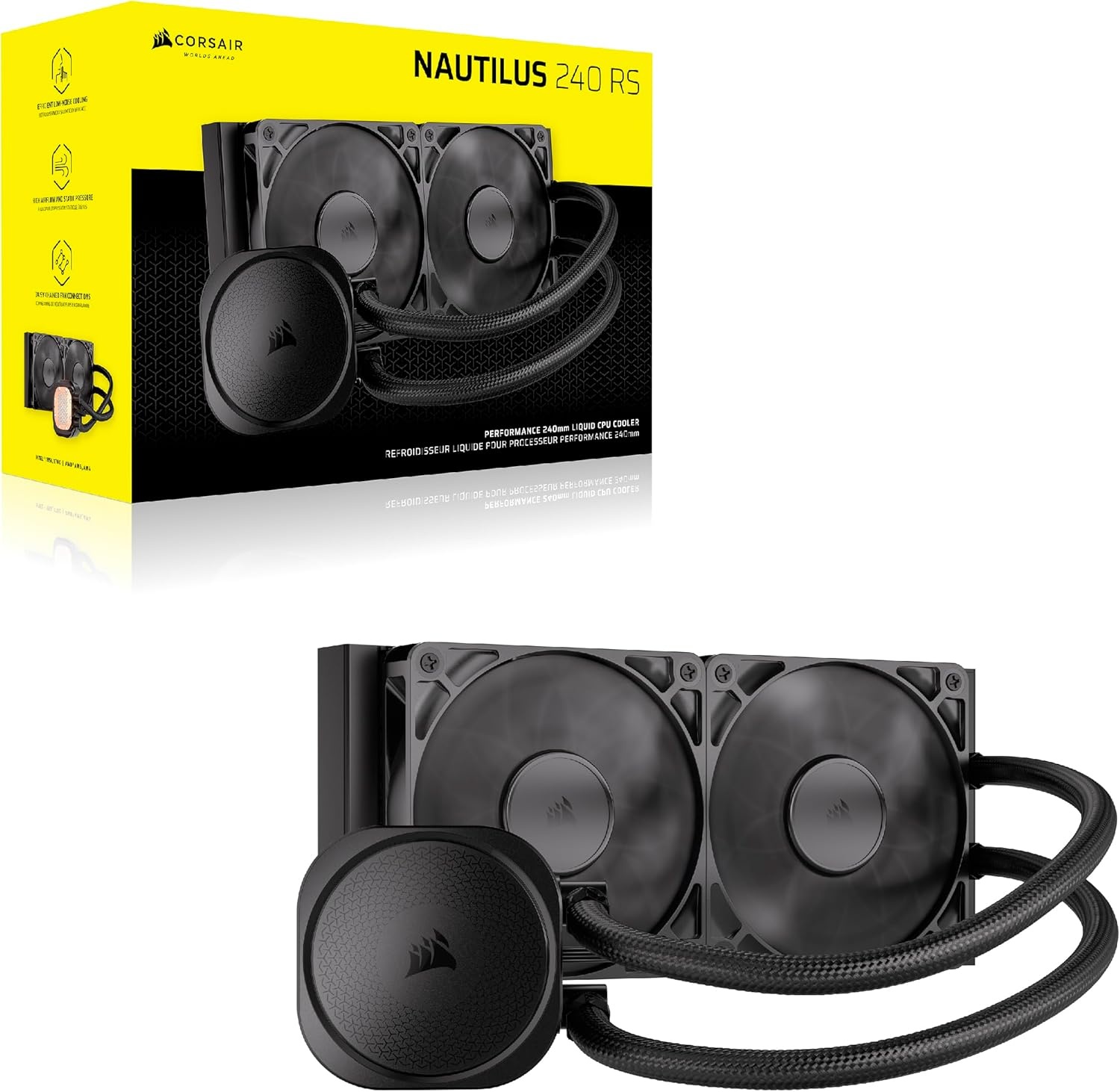 image:imageCORSAIR Nautilus 240 RS Liquid CPU Cooler 240mm AIO LowNoise Direct Motherboard Connection DaisyChain Intel LGA 18511700 AMD AM5AM4 2X RS120 Fans Included BlackBlack