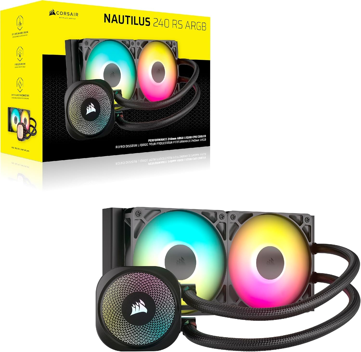 image:imageCORSAIR Nautilus 240 RS Liquid CPU Cooler 240mm AIO LowNoise Direct Motherboard Connection DaisyChain Intel LGA 18511700 AMD AM5AM4 2X RS120 Fans Included BlackBlack
