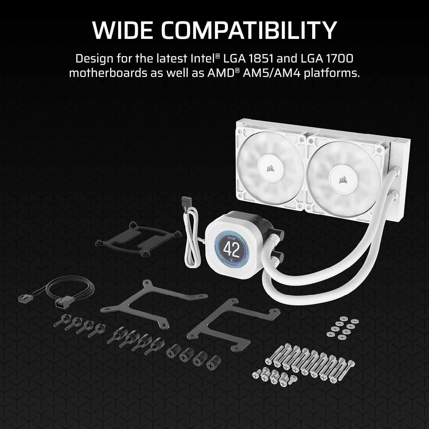 image:imageCORSAIR Nautilus 360 RS LCD Liquid CPU Cooler 21 IPS LCD Screen 360mm AIO LowNoise DaisyChain Intel LGA 18511700 AMD AM5AM4 3X RS120 Fans Included WhiteWhite