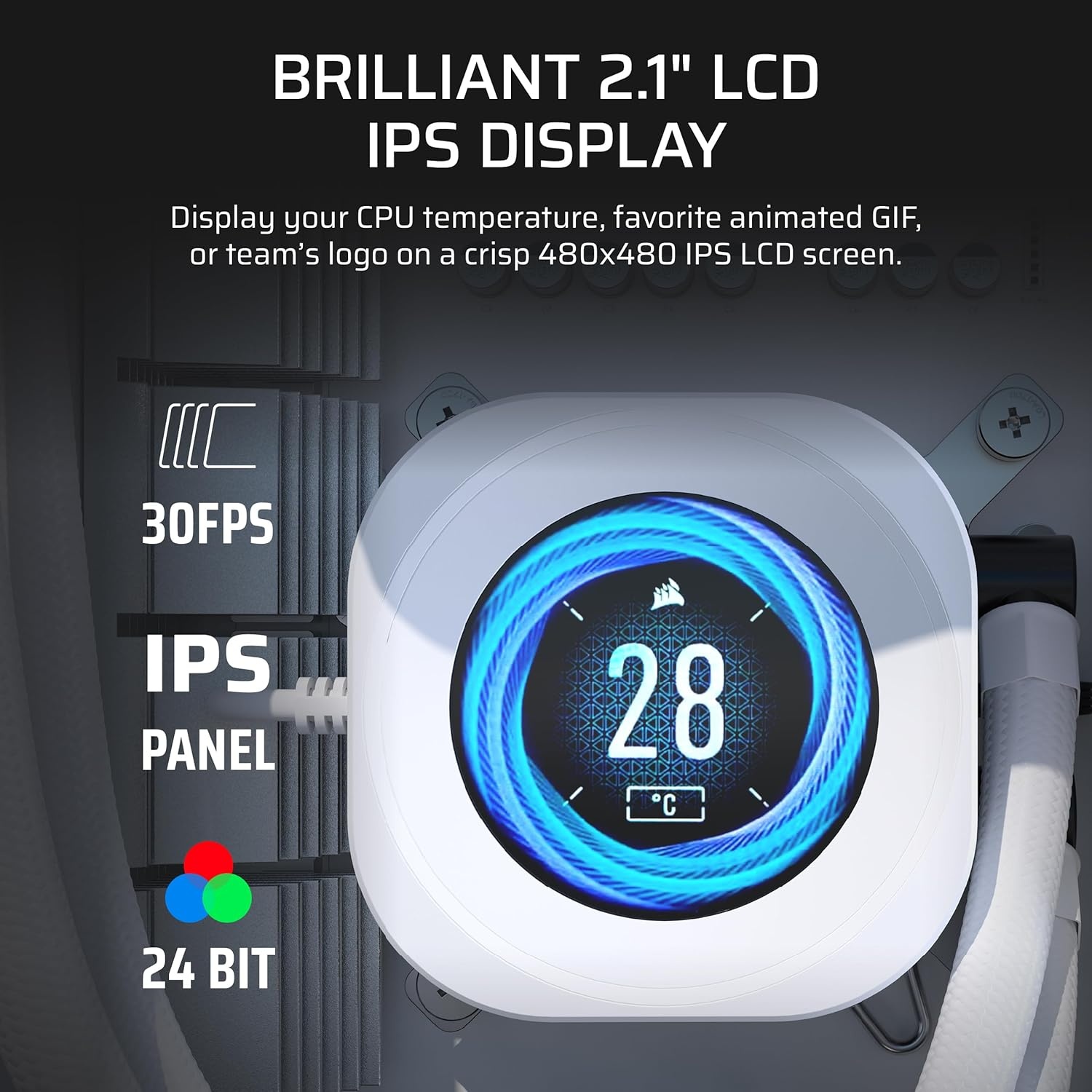 image:imageCORSAIR Nautilus 360 RS LCD Liquid CPU Cooler 21 IPS LCD Screen 360mm AIO LowNoise DaisyChain Intel LGA 18511700 AMD AM5AM4 3X RS120 Fans Included WhiteWhite