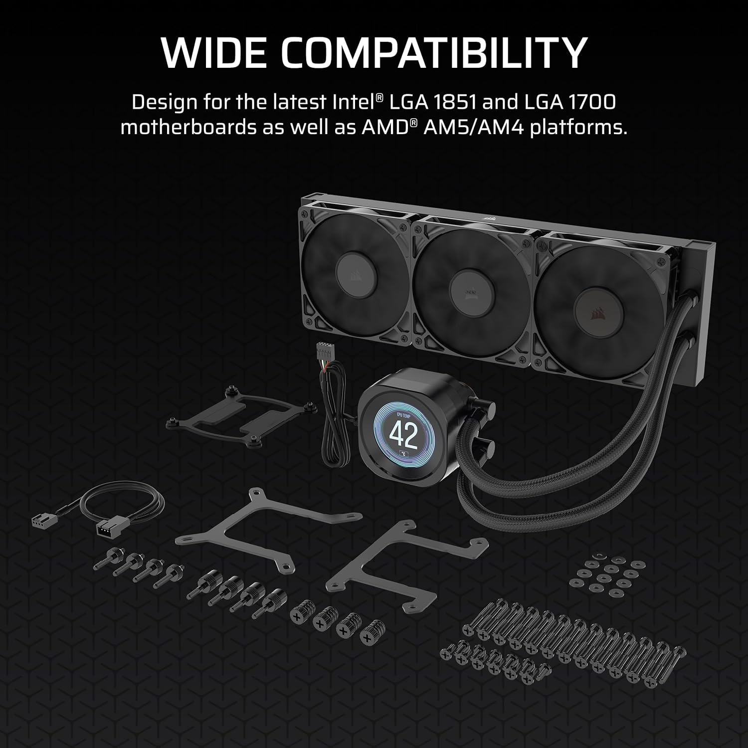 image:imageCORSAIR Nautilus 360 RS LCD Liquid CPU Cooler 21 IPS LCD Screen 360mm AIO LowNoise DaisyChain Intel LGA 18511700 AMD AM5AM4 3X RS120 Fans Included WhiteBlack