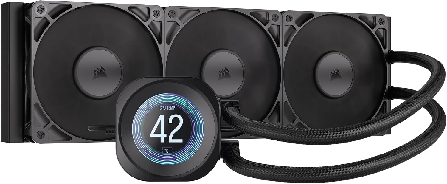image:imageCORSAIR Nautilus 360 RS LCD Liquid CPU Cooler 21 IPS LCD Screen 360mm AIO LowNoise DaisyChain Intel LGA 18511700 AMD AM5AM4 3X RS120 Fans Included WhiteBlack