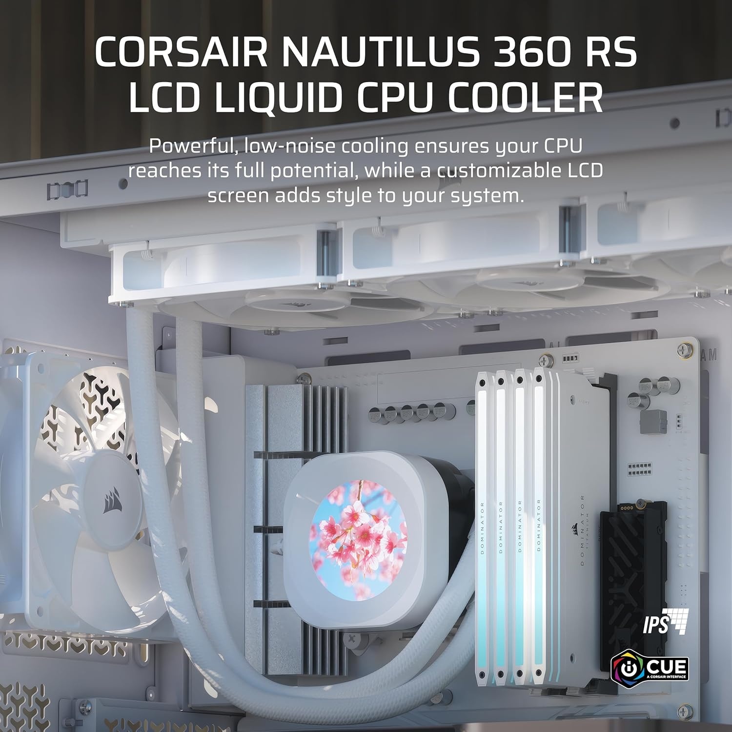 image:imageCORSAIR Nautilus 360 RS LCD Liquid CPU Cooler 21 IPS LCD Screen 360mm AIO LowNoise DaisyChain Intel LGA 18511700 AMD AM5AM4 3X RS120 Fans Included WhiteWhite