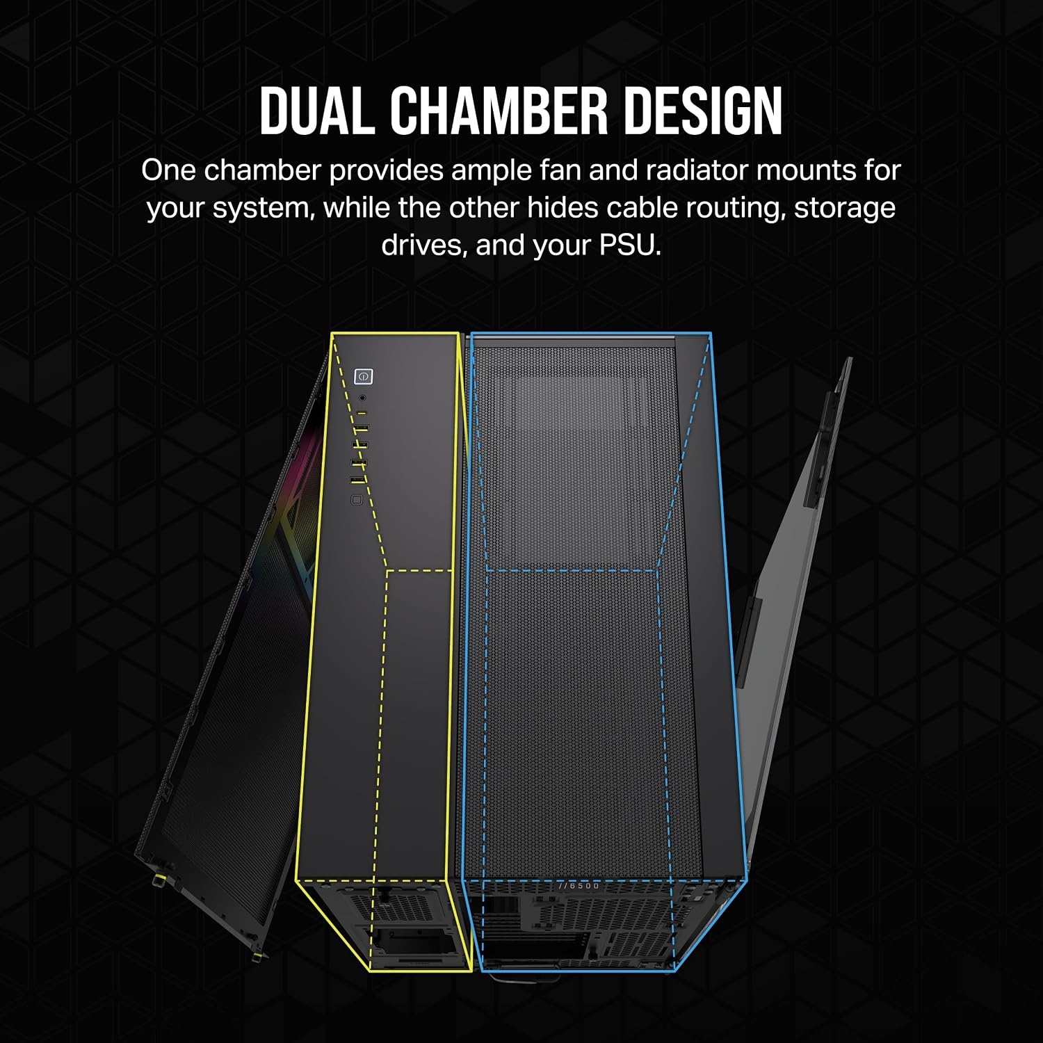 image:imageCORSAIR iCUE Link 2500X RGB Tempered Glass mATX MidTower Dual Chamber PC Case 2X CORSAIR RX120 RGB Fans Included Wide Cooling Flexibility Reverse Connection Motherboard Compatible WhiteBlack