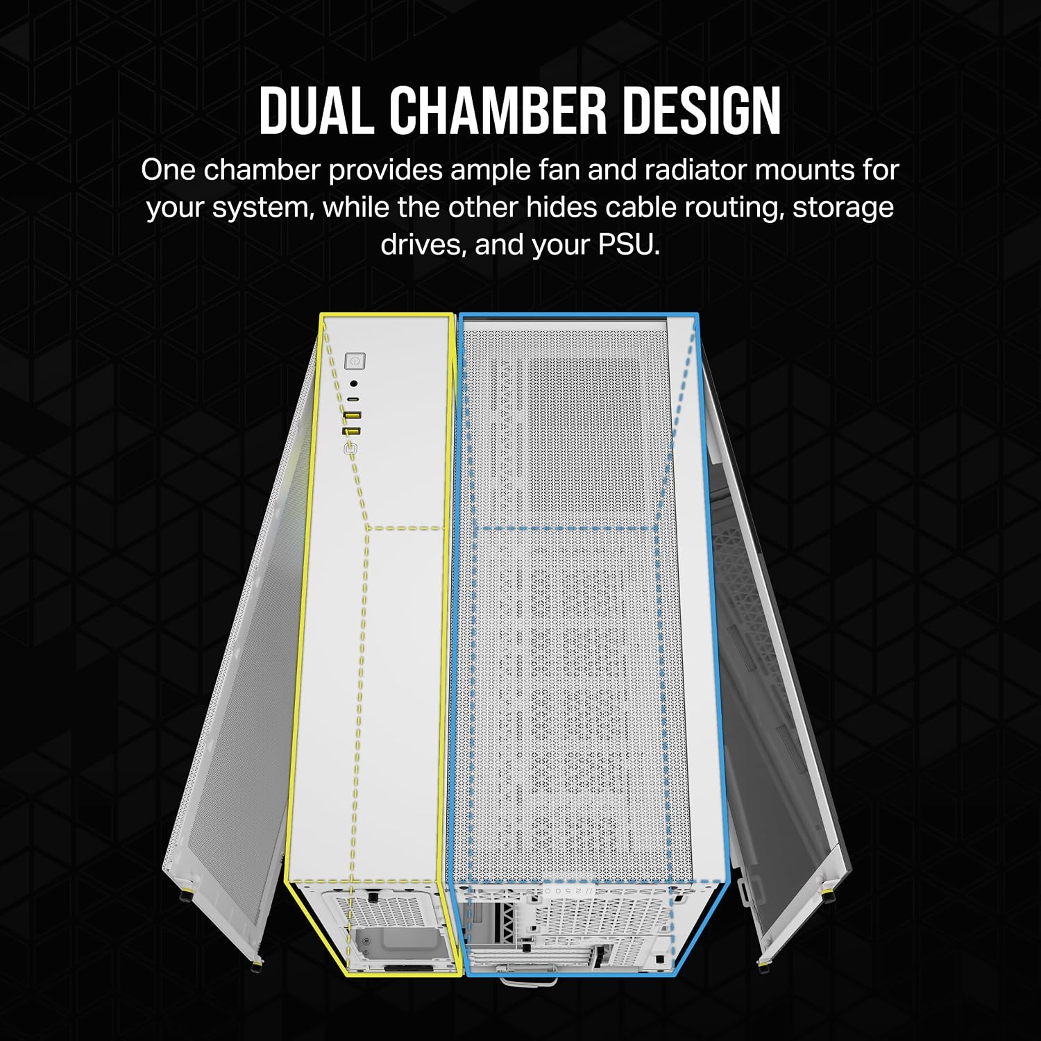 image:imageCORSAIR iCUE Link 2500X RGB Tempered Glass mATX MidTower Dual Chamber PC Case 2X CORSAIR RX120 RGB Fans Included Wide Cooling Flexibility Reverse Connection Motherboard Compatible WhiteWhite