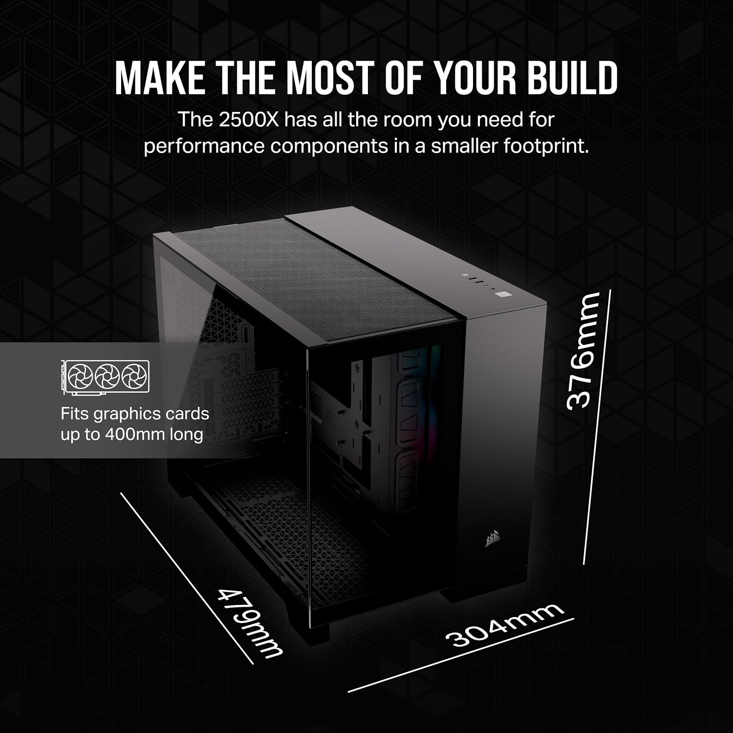 image:imageCORSAIR iCUE Link 2500X RGB Tempered Glass mATX MidTower Dual Chamber PC Case 2X CORSAIR RX120 RGB Fans Included Wide Cooling Flexibility Reverse Connection Motherboard Compatible WhiteBlack