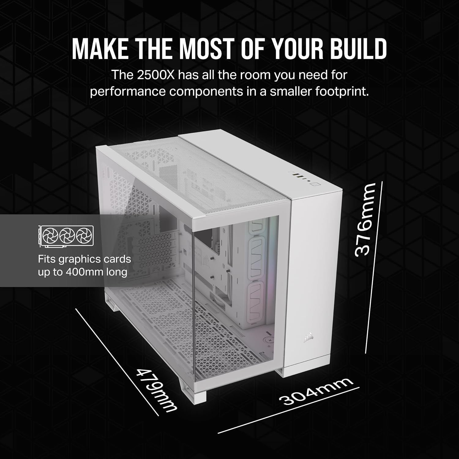 image:imageCORSAIR iCUE Link 2500X RGB Tempered Glass mATX MidTower Dual Chamber PC Case 2X CORSAIR RX120 RGB Fans Included Wide Cooling Flexibility Reverse Connection Motherboard Compatible WhiteWhite