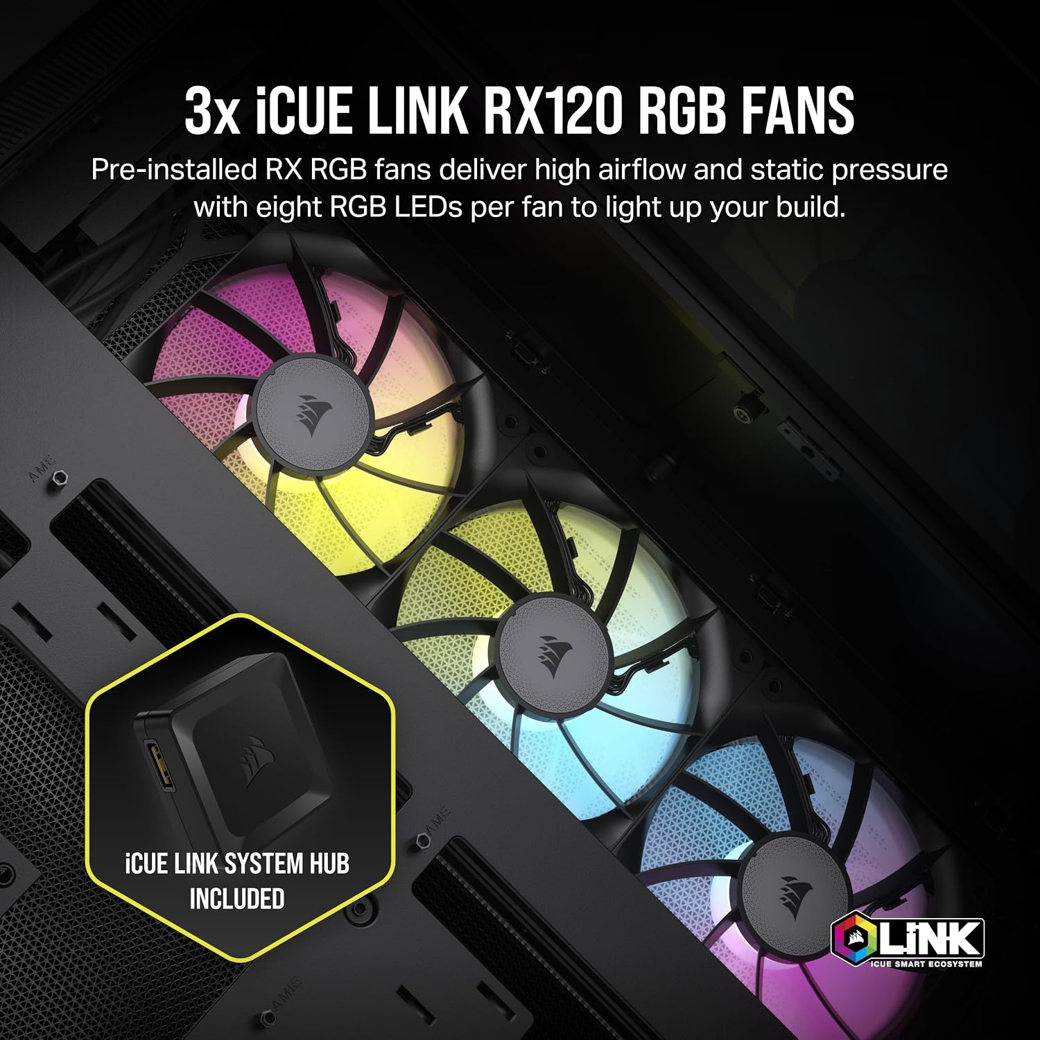 image:imageCORSAIR iCUE Link 2500X RGB Tempered Glass mATX MidTower Dual Chamber PC Case 2X CORSAIR RX120 RGB Fans Included Wide Cooling Flexibility Reverse Connection Motherboard Compatible WhiteBlack