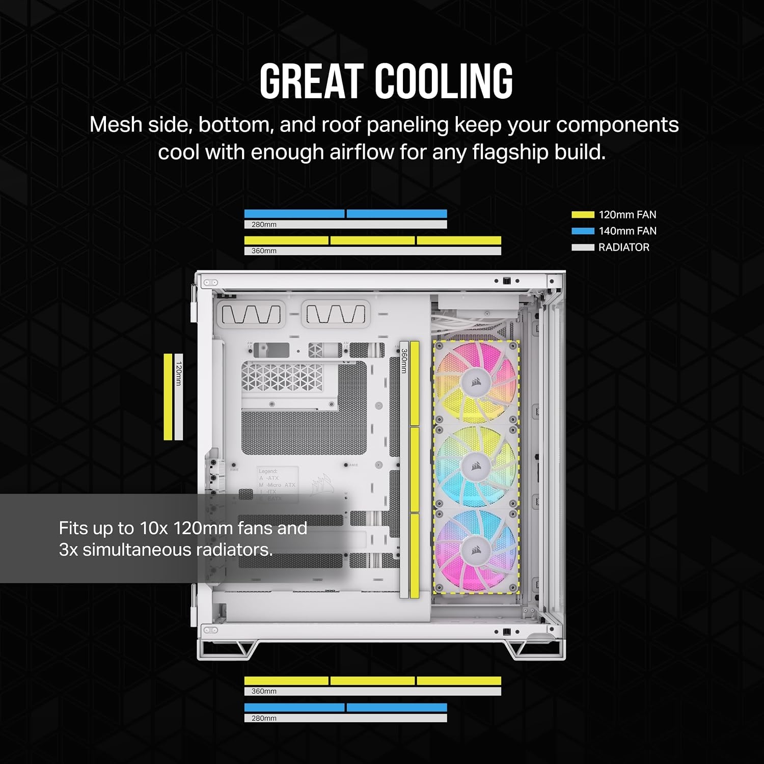 image:imageCORSAIR iCUE Link 2500X RGB Tempered Glass mATX MidTower Dual Chamber PC Case 2X CORSAIR RX120 RGB Fans Included Wide Cooling Flexibility Reverse Connection Motherboard Compatible WhiteWhite