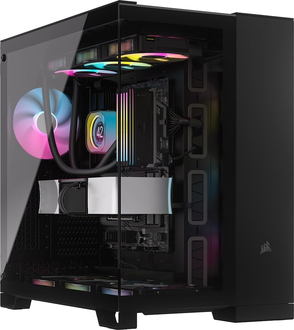 image:imageCORSAIR iCUE Link 2500X RGB Tempered Glass mATX MidTower Dual Chamber PC Case 2X CORSAIR RX120 RGB Fans Included Wide Cooling Flexibility Reverse Connection Motherboard Compatible WhiteBlack