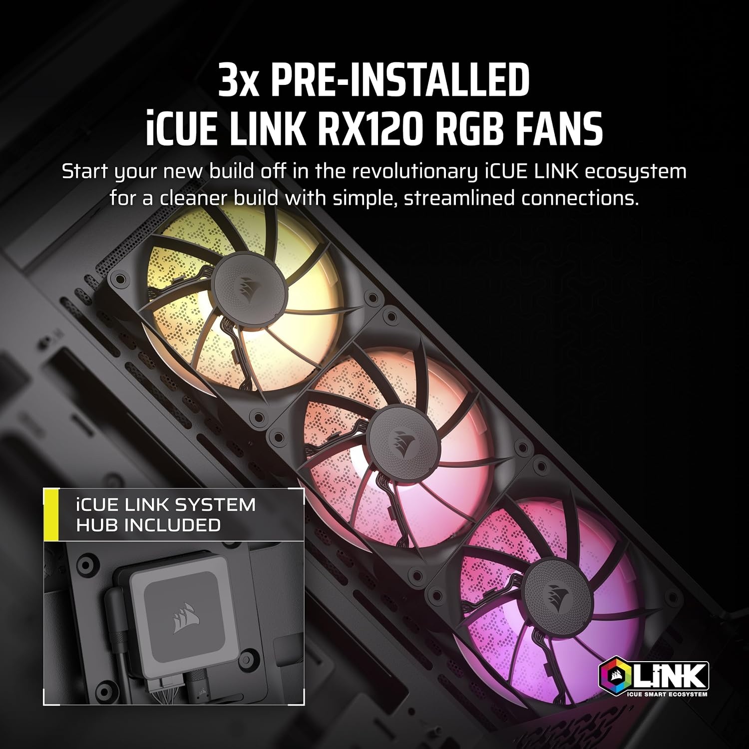 image:imageCORSAIR iCUE Link 3500X RGB MidTower ATX PC Case Panoramic Tempered Glass Reverse Connection Motherboard Compatible 3X CORSAIR iCUE Link RX120 RGB Fans Included BlackBlack