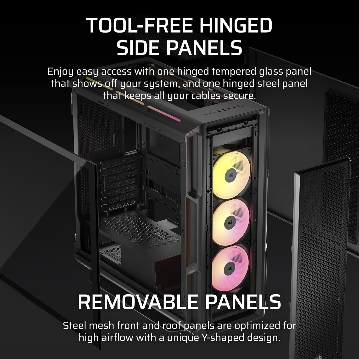 image:imageCORSAIR iCUE Link 5000T LX RGB MidTower ATX PC Case 3X PreInstalled LX120 RGB Fans Integrated Aurora RGB Light Strips Spacious Interior iCUE Link System Hub Included WhiteBlack