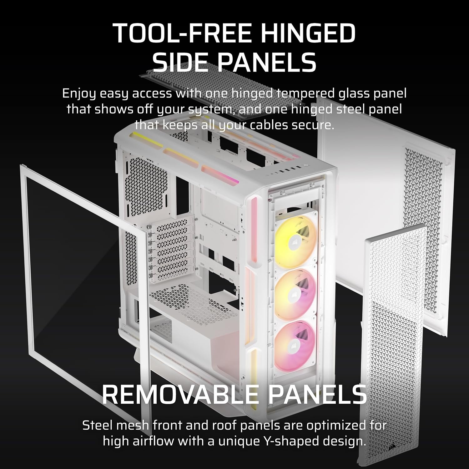 image:imageCORSAIR iCUE Link 5000T LX RGB MidTower ATX PC Case 3X PreInstalled LX120 RGB Fans Integrated Aurora RGB Light Strips Spacious Interior iCUE Link System Hub Included WhiteWhite