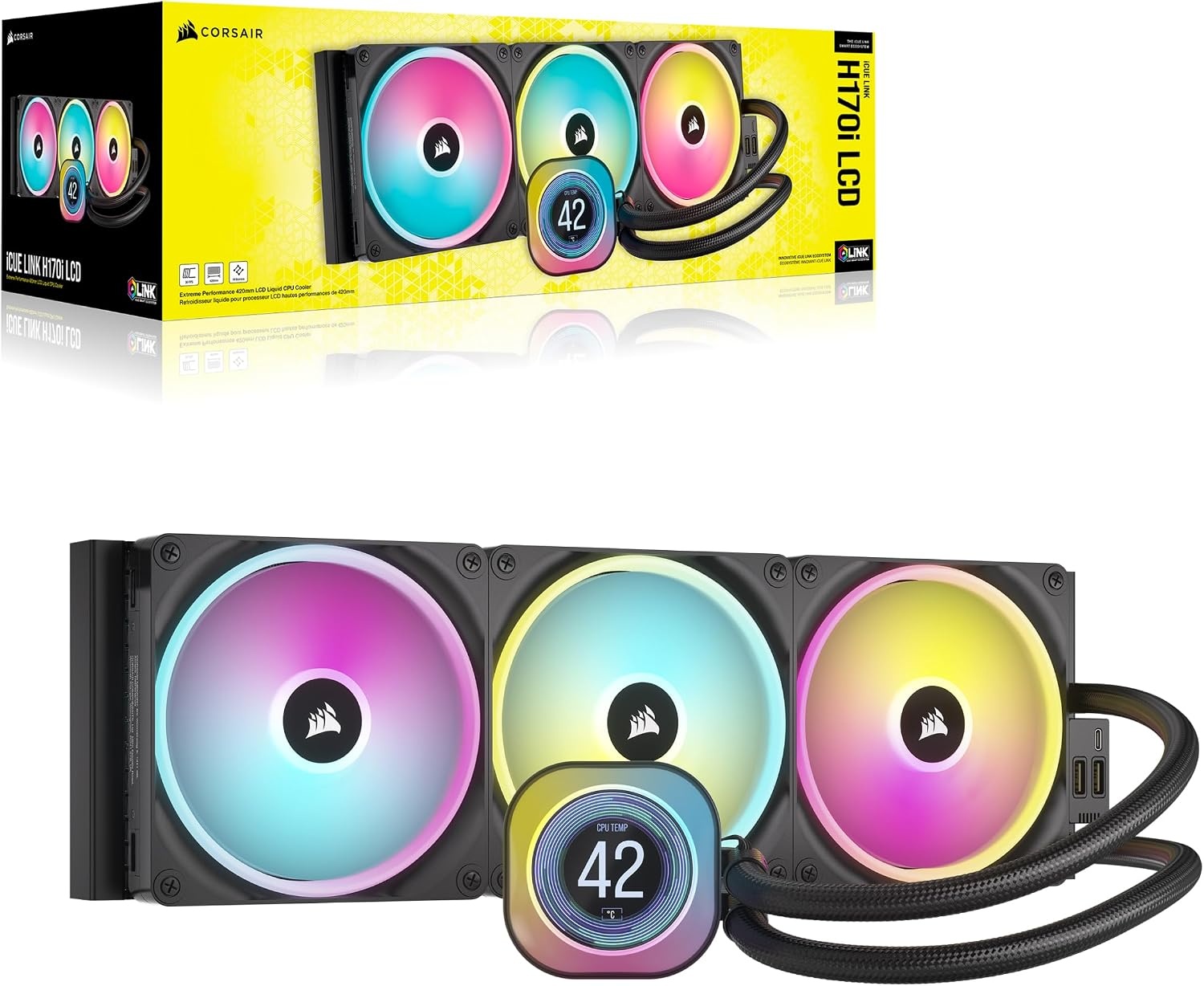 image:imageCORSAIR iCUE Link H150i LCD Liquid CPU Cooler 360mm AIO QX120 RGB Fans 21 IPS LCD Screen Fits Intel LGA 1700 AMD AM5 iCUE Link System Hub Included BlackBlack