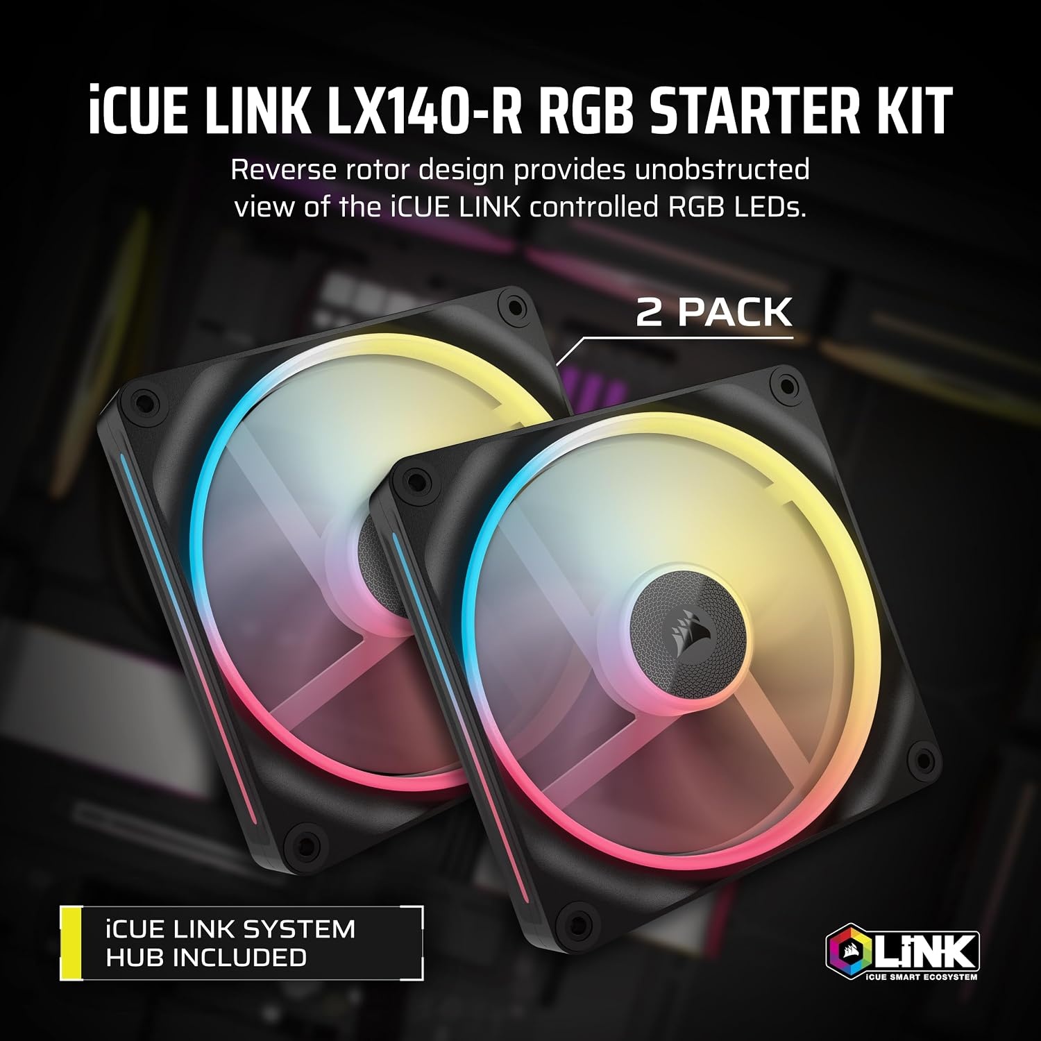 image:imageCORSAIR iCUE Link LX120R RGB 120mm PWM Reverse Fans Triple Fan Kit LowNoise Magnetic Dome Bearing Dual Light Loops CORSAIR QuikTurn Screws Zero RPM Mode BlackBlack