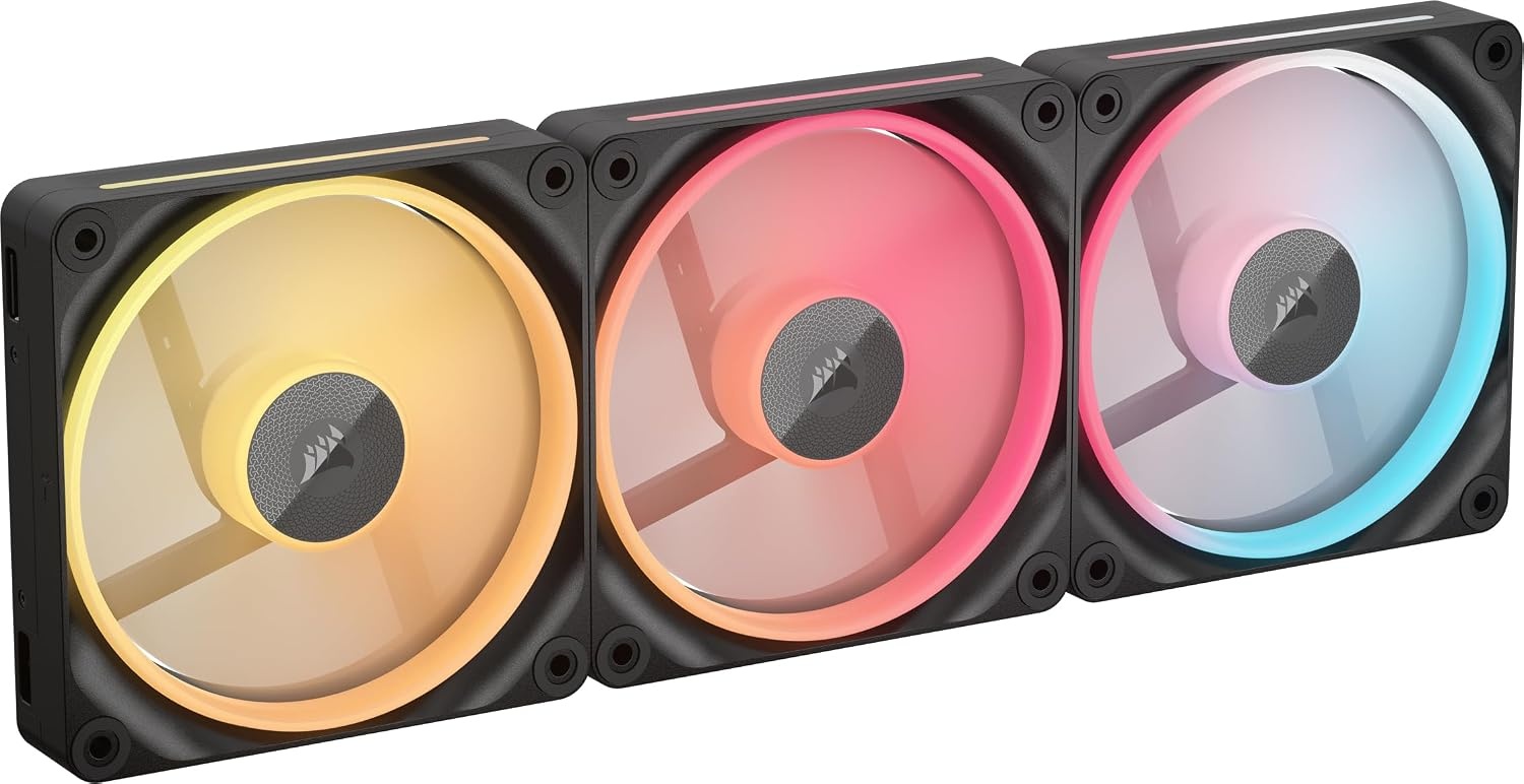 image:imageCORSAIR iCUE Link LX120R RGB 120mm PWM Reverse Fans Triple Fan Kit LowNoise Magnetic Dome Bearing Dual Light Loops CORSAIR QuikTurn Screws Zero RPM Mode BlackBlack