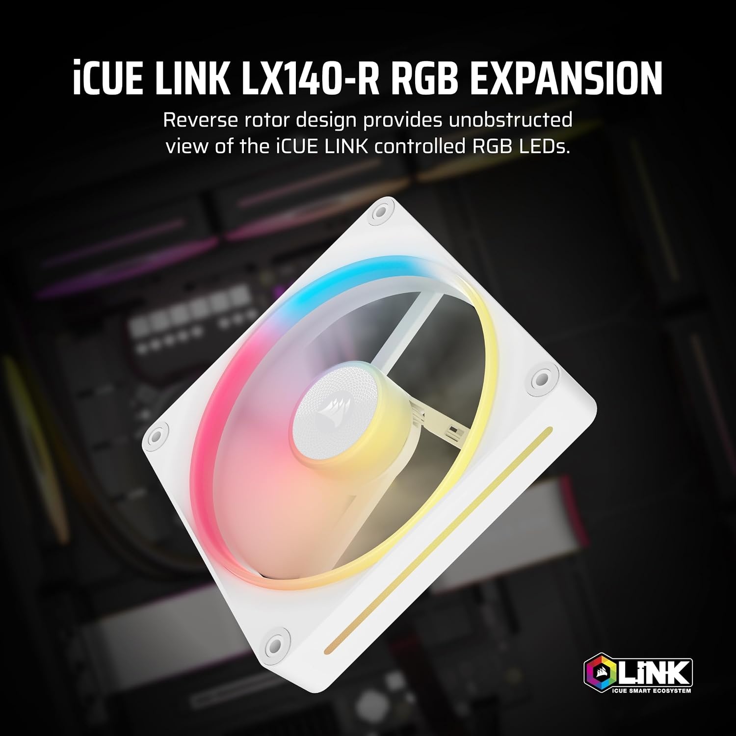 image:imageCORSAIR iCUE Link LX120R RGB 120mm PWM Reverse Fans Triple Fan Kit LowNoise Magnetic Dome Bearing Dual Light Loops CORSAIR QuikTurn Screws Zero RPM Mode BlackWhite