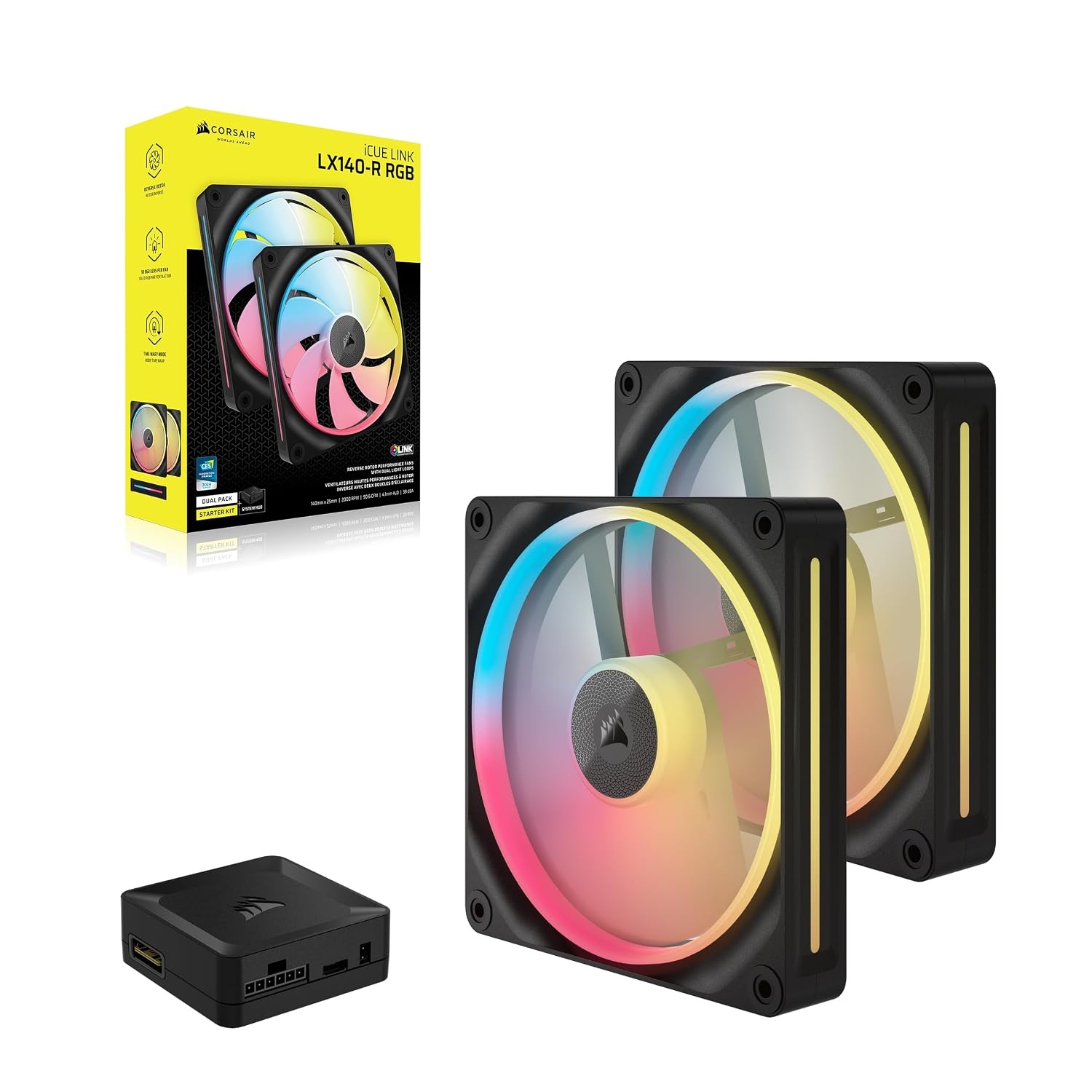 image:imageCORSAIR iCUE Link LX120R RGB 120mm PWM Reverse Fans Triple Fan Kit LowNoise Magnetic Dome Bearing Dual Light Loops CORSAIR QuikTurn Screws Zero RPM Mode BlackBlack