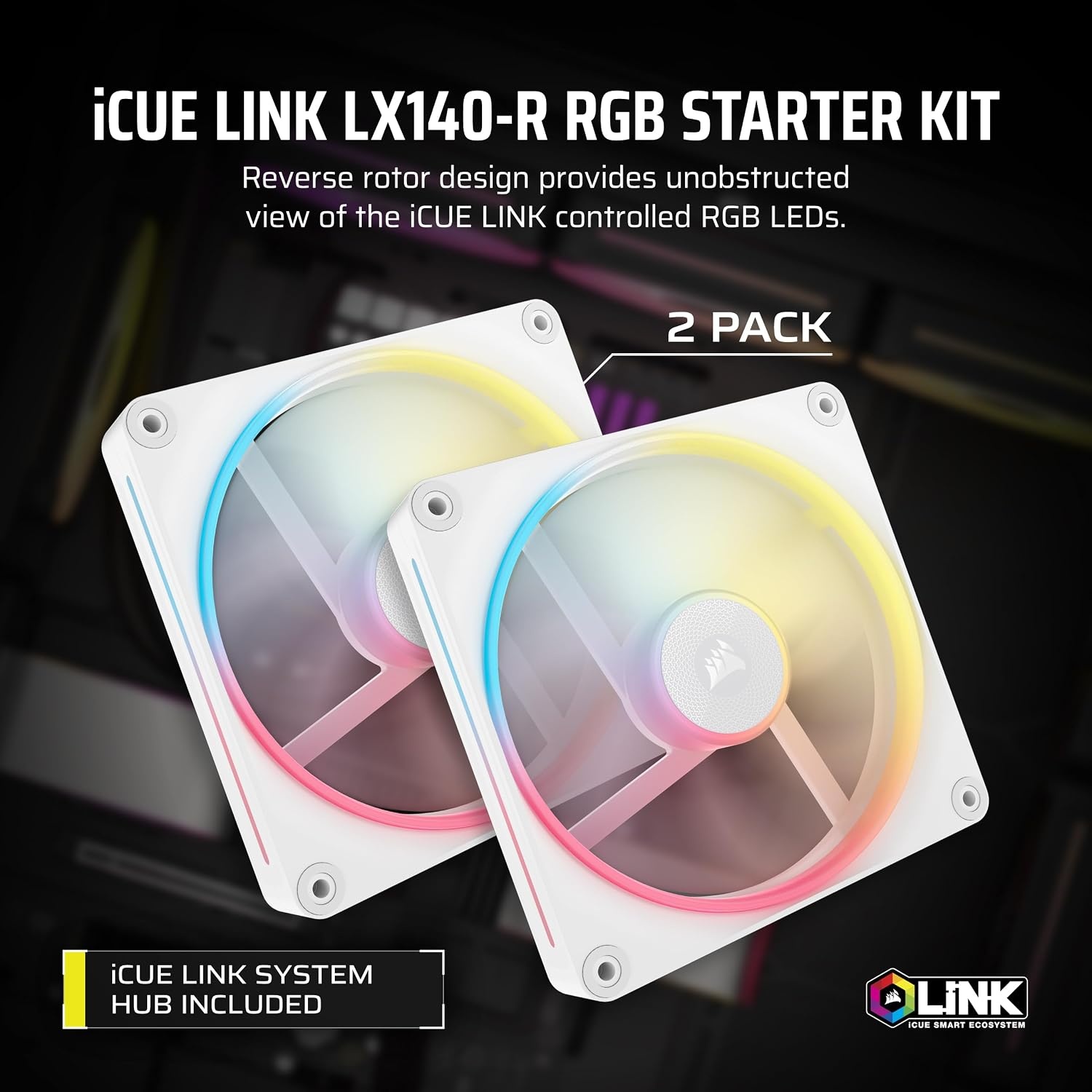 image:imageCORSAIR iCUE Link LX120R RGB 120mm PWM Reverse Fans Triple Fan Kit LowNoise Magnetic Dome Bearing Dual Light Loops CORSAIR QuikTurn Screws Zero RPM Mode BlackWhite