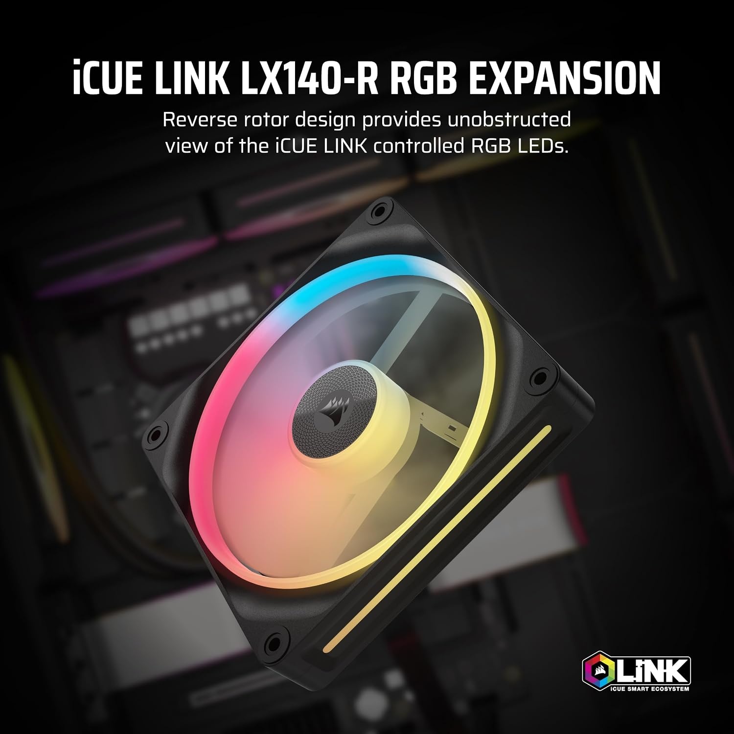 image:imageCORSAIR iCUE Link LX120R RGB 120mm PWM Reverse Fans Triple Fan Kit LowNoise Magnetic Dome Bearing Dual Light Loops CORSAIR QuikTurn Screws Zero RPM Mode BlackBlack