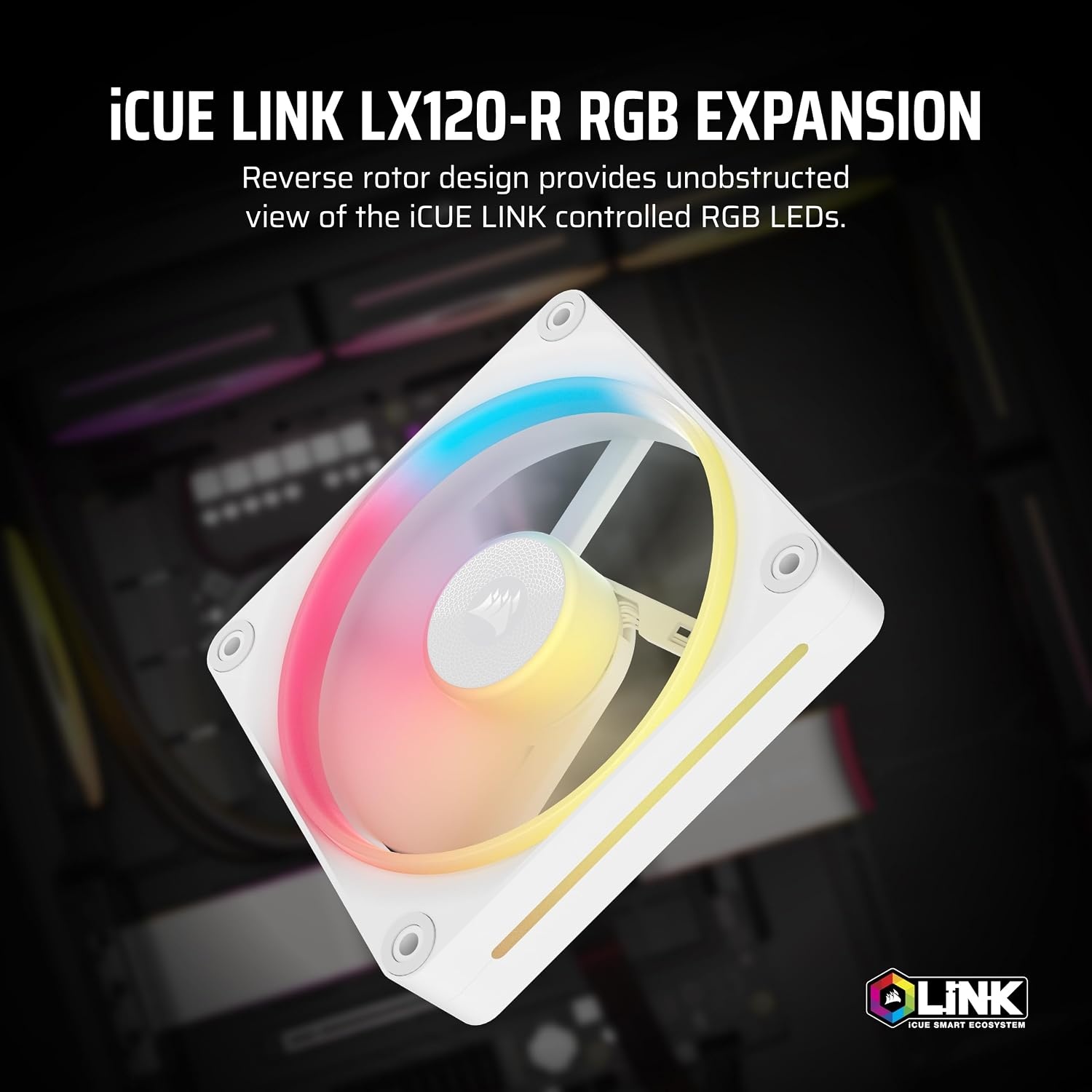 image:imageCORSAIR iCUE Link LX120R RGB 120mm PWM Reverse Fans Triple Fan Kit LowNoise Magnetic Dome Bearing Dual Light Loops CORSAIR QuikTurn Screws Zero RPM Mode BlackWhite
