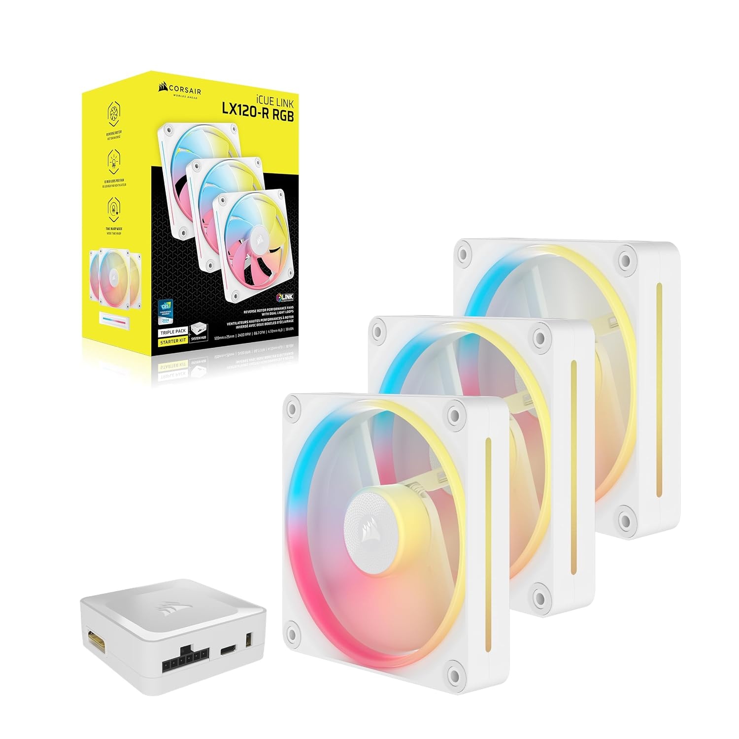 image:imageCORSAIR iCUE Link LX120R RGB 120mm PWM Reverse Fans Triple Fan Kit LowNoise Magnetic Dome Bearing Dual Light Loops CORSAIR QuikTurn Screws Zero RPM Mode BlackWhite