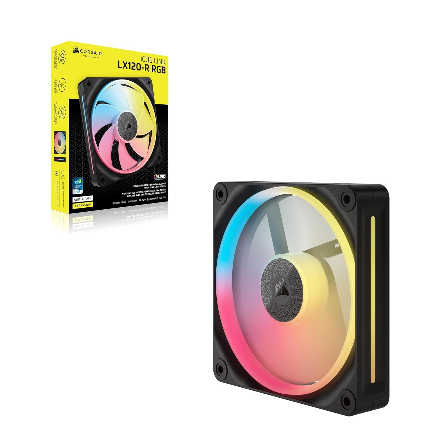 image:imageCORSAIR iCUE Link LX120R RGB 120mm PWM Reverse Fans Triple Fan Kit LowNoise Magnetic Dome Bearing Dual Light Loops CORSAIR QuikTurn Screws Zero RPM Mode BlackBlack