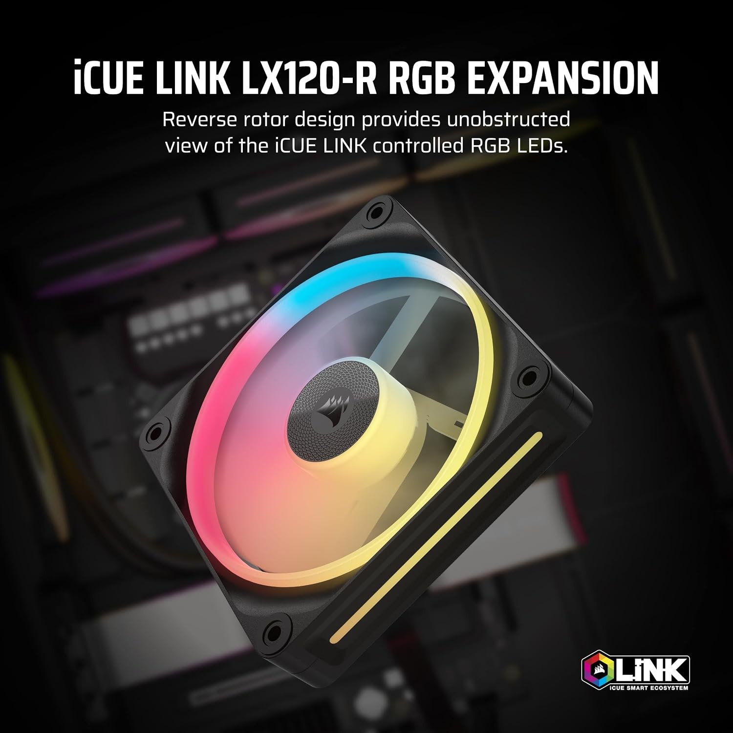 image:imageCORSAIR iCUE Link LX120R RGB 120mm PWM Reverse Fans Triple Fan Kit LowNoise Magnetic Dome Bearing Dual Light Loops CORSAIR QuikTurn Screws Zero RPM Mode BlackBlack