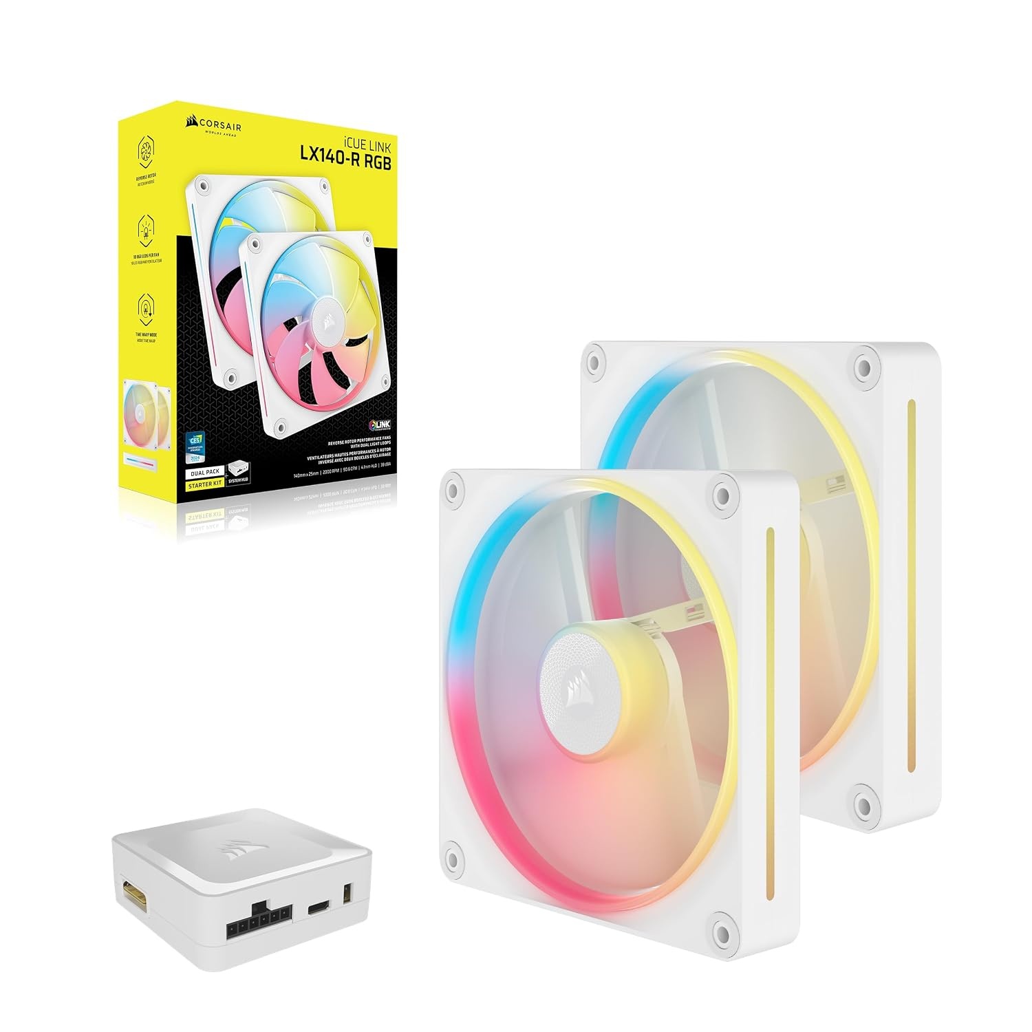 image:imageCORSAIR iCUE Link LX120R RGB 120mm PWM Reverse Fans Triple Fan Kit LowNoise Magnetic Dome Bearing Dual Light Loops CORSAIR QuikTurn Screws Zero RPM Mode BlackWhite
