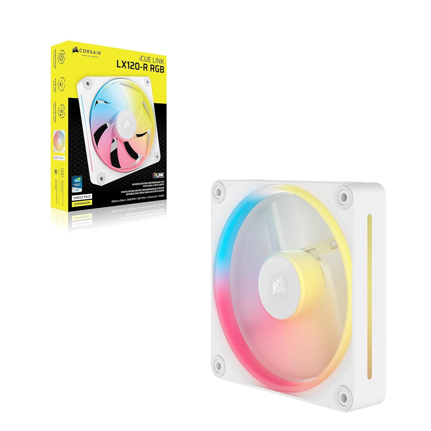 image:imageCORSAIR iCUE Link LX120R RGB 120mm PWM Reverse Fans Triple Fan Kit LowNoise Magnetic Dome Bearing Dual Light Loops CORSAIR QuikTurn Screws Zero RPM Mode BlackWhite