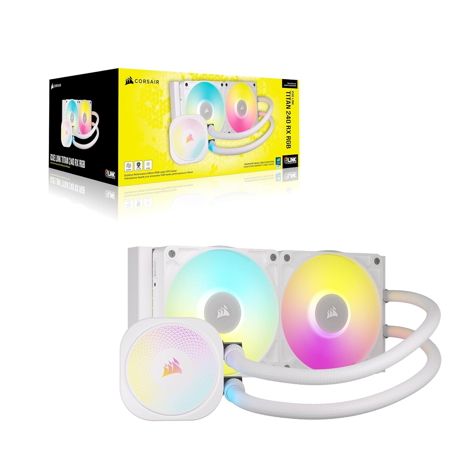 image:imageCORSAIR iCUE Link Titan 280 RX RGB Liquid CPU Cooler 280mm AIO LowNoise FlowDrive Cooling Engine Intel LGA 18511700 AMD AM5AM4 2X RX140 RGB Fans iCUE Link System Hub Included BlackWhite