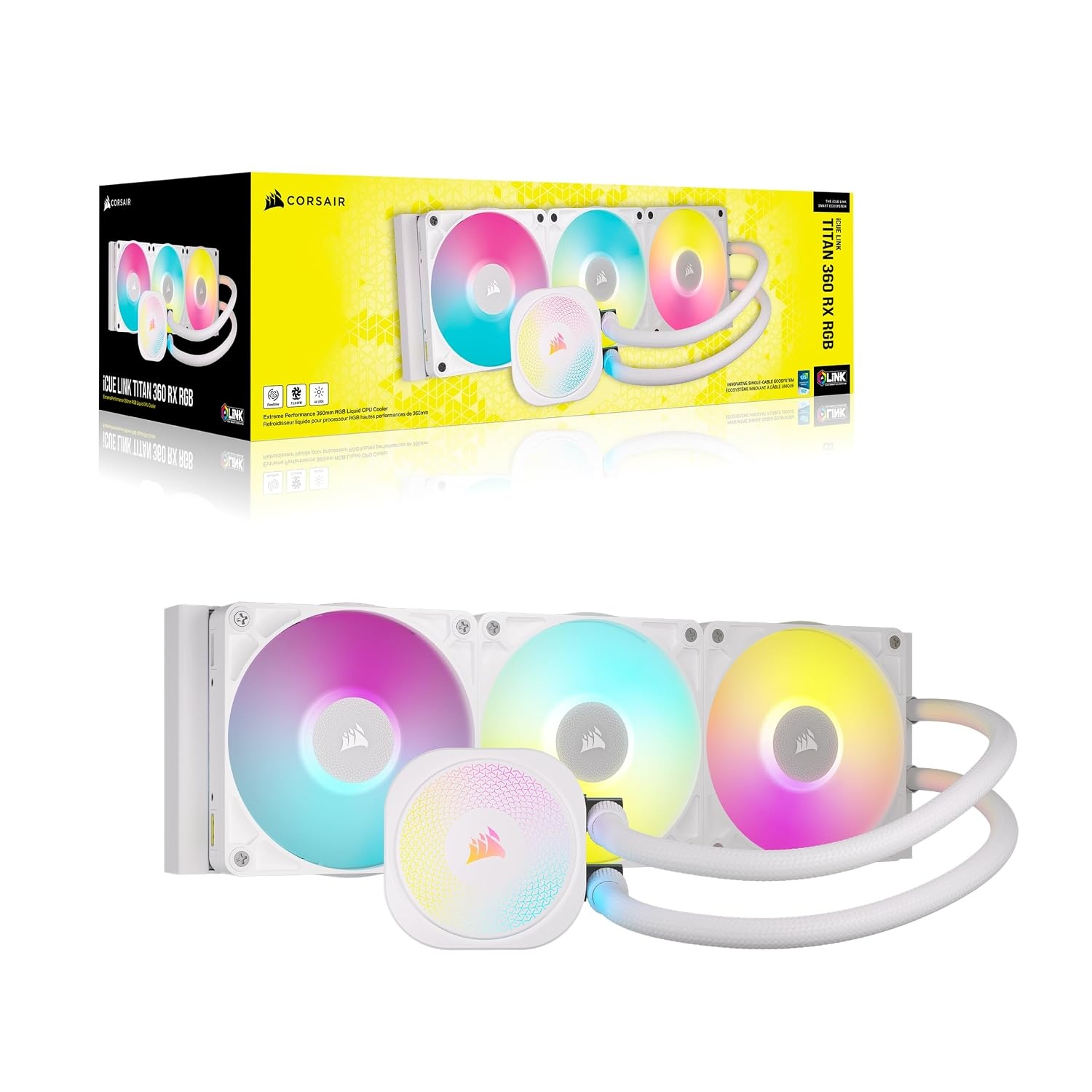 image:imageCORSAIR iCUE Link Titan 280 RX RGB Liquid CPU Cooler 280mm AIO LowNoise FlowDrive Cooling Engine Intel LGA 18511700 AMD AM5AM4 2X RX140 RGB Fans iCUE Link System Hub Included BlackWhite