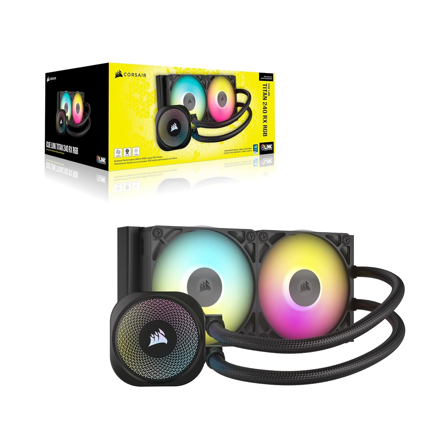 image:imageCORSAIR iCUE Link Titan 280 RX RGB Liquid CPU Cooler 280mm AIO LowNoise FlowDrive Cooling Engine Intel LGA 18511700 AMD AM5AM4 2X RX140 RGB Fans iCUE Link System Hub Included BlackBlack