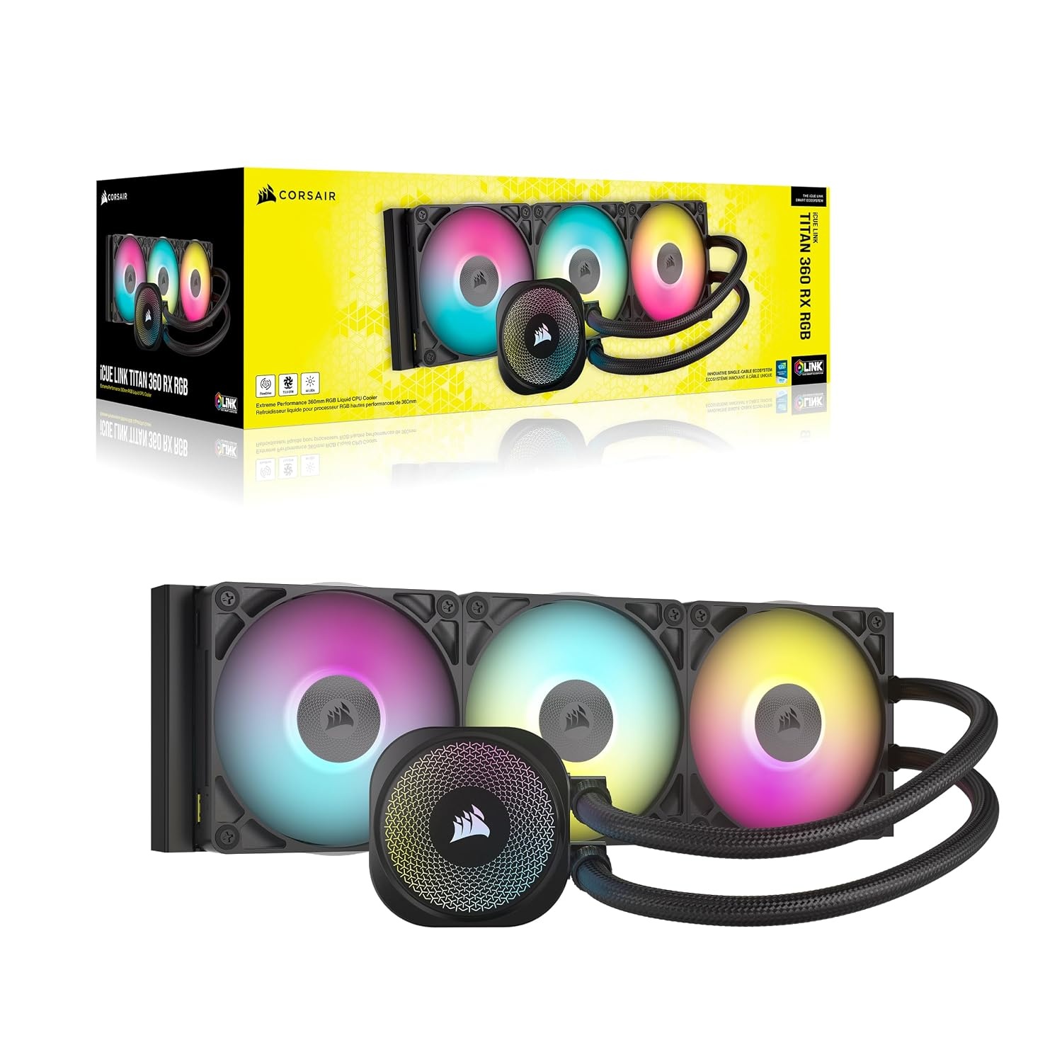 image:imageCORSAIR iCUE Link Titan 280 RX RGB Liquid CPU Cooler 280mm AIO LowNoise FlowDrive Cooling Engine Intel LGA 18511700 AMD AM5AM4 2X RX140 RGB Fans iCUE Link System Hub Included BlackBlack