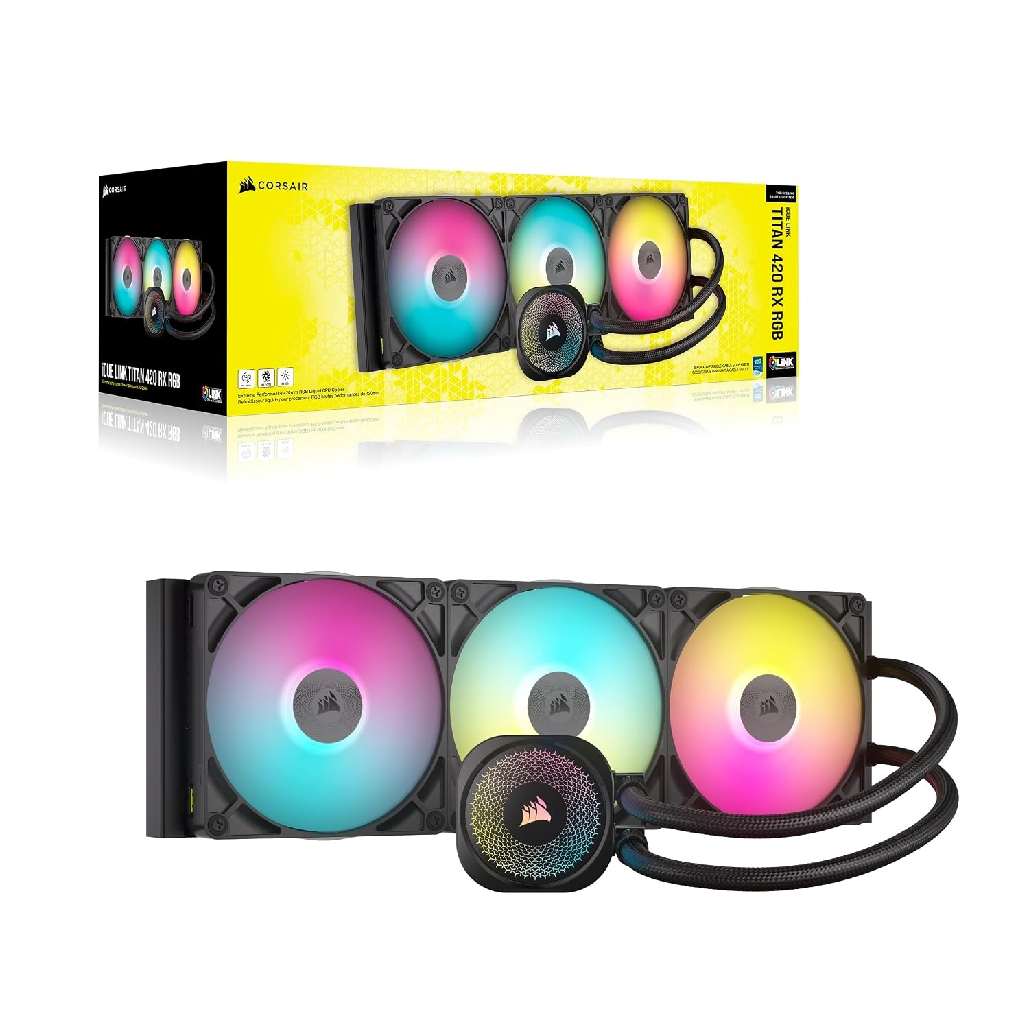 image:imageCORSAIR iCUE Link Titan 280 RX RGB Liquid CPU Cooler 280mm AIO LowNoise FlowDrive Cooling Engine Intel LGA 18511700 AMD AM5AM4 2X RX140 RGB Fans iCUE Link System Hub Included BlackBlack