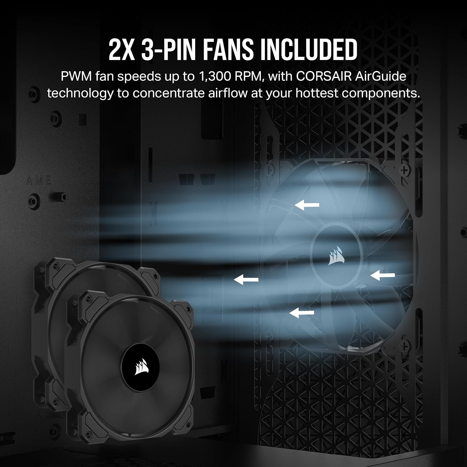 image:imageCorsair 3000D Airflow MidTower PC Case 3Pin Fans FourSlot GPU Support Fits up to 8X 120mm Fans HighAirflow Design WhiteBlack