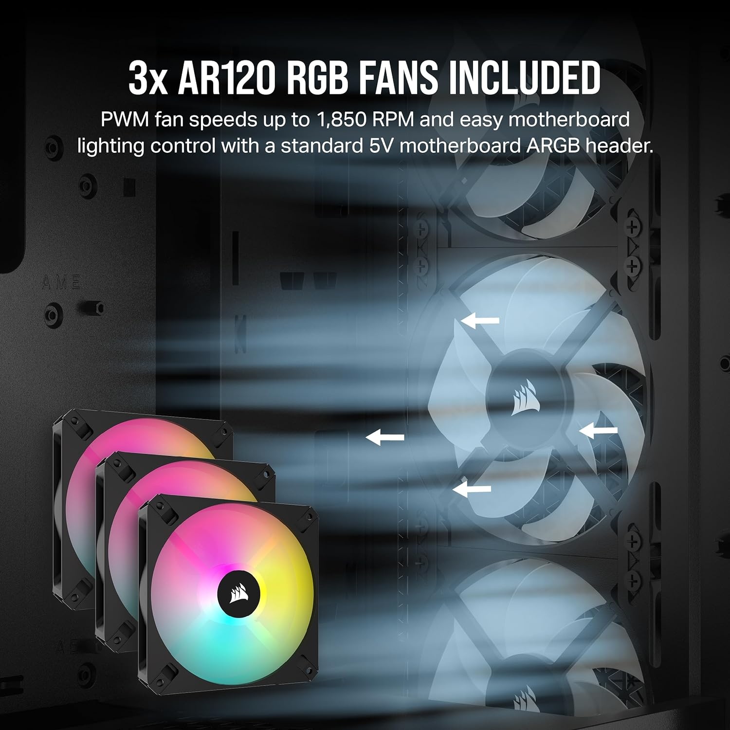 image:imageCorsair 3000D Airflow MidTower PC Case 3Pin Fans FourSlot GPU Support Fits up to 8X 120mm Fans HighAirflow Design WhiteBlack