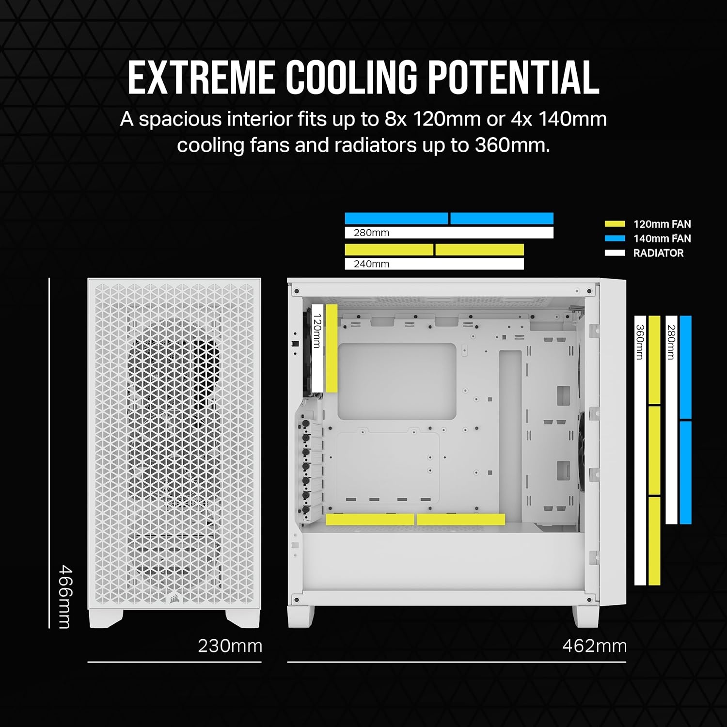 image:imageCorsair 3000D Airflow MidTower PC Case 3Pin Fans FourSlot GPU Support Fits up to 8X 120mm Fans HighAirflow Design WhiteWhite