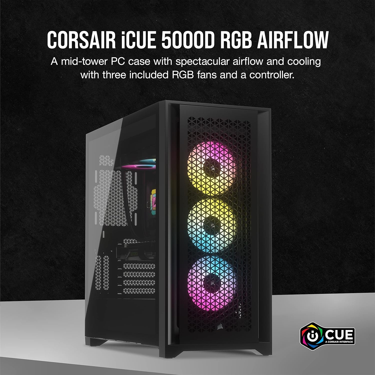 image:imageCorsair 5000D RGB MidTower Case 3X AF120 RGB Fans Lighting Node PRO HighAirflow Design RapidRoute Cable Management BlackBlack