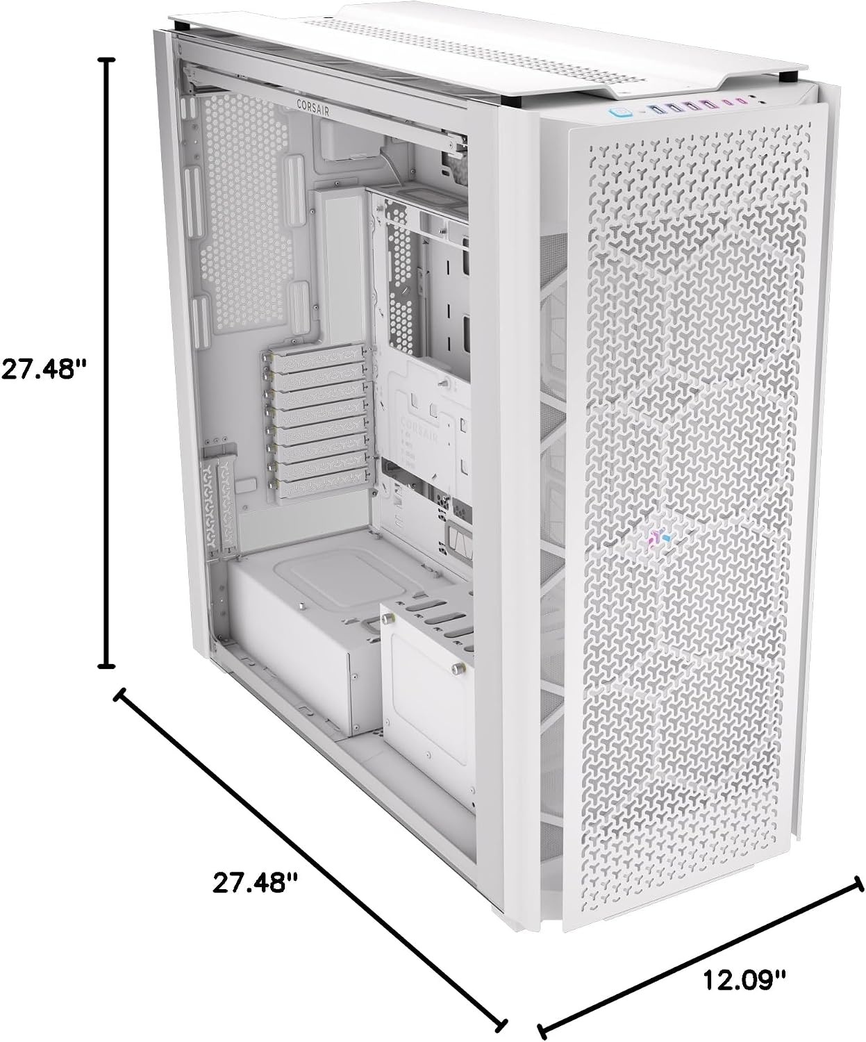 image:imageCorsair 9000D RGB Airflow Super FullTower PC Case Fits up to 18x 120mm 7X 140mm or 4X 200mm Fans InfiniRail Fan Mounting iCUE Link System Hub Included No Fans Included BlackWhite