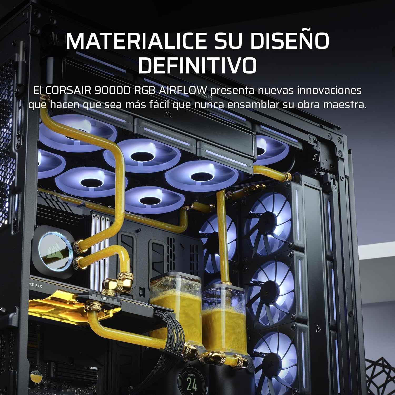 image:imageCorsair 9000D RGB Airflow Super FullTower PC Case Fits up to 18x 120mm 7X 140mm or 4X 200mm Fans InfiniRail Fan Mounting iCUE Link System Hub Included No Fans Included BlackBlack
